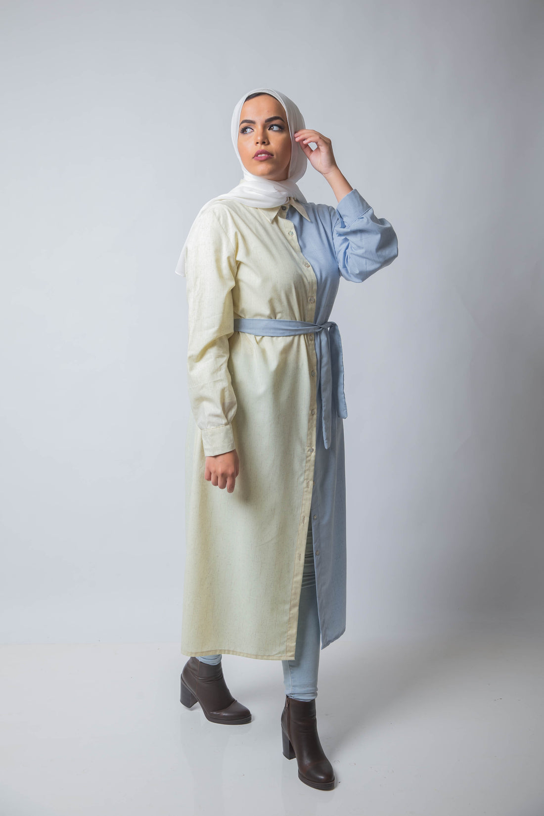 The Pastel Split Shirt Dress - Lemon