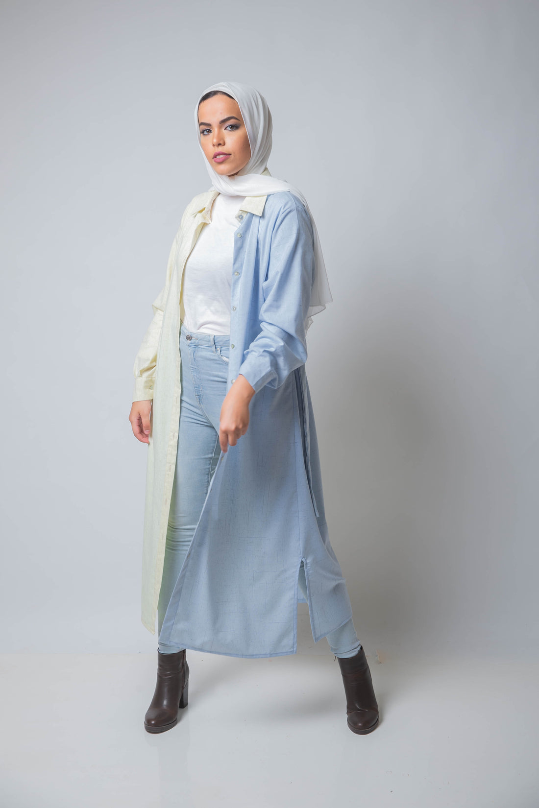 The Pastel Split Shirt Dress - Lemon