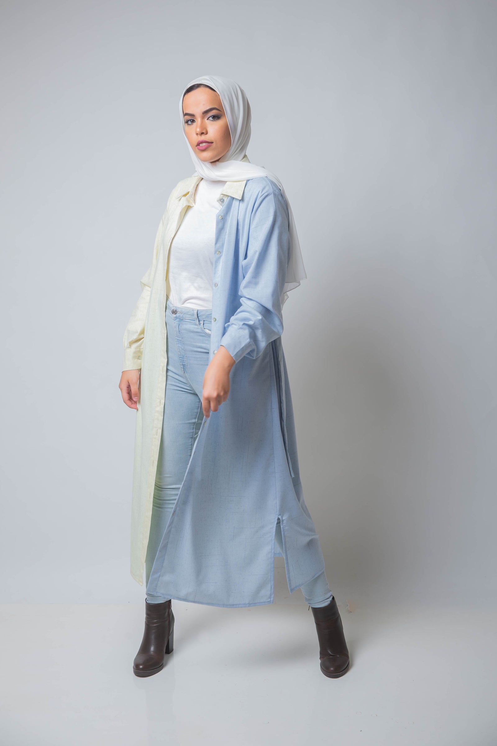 The Pastel Split Shirt Dress - Lemon