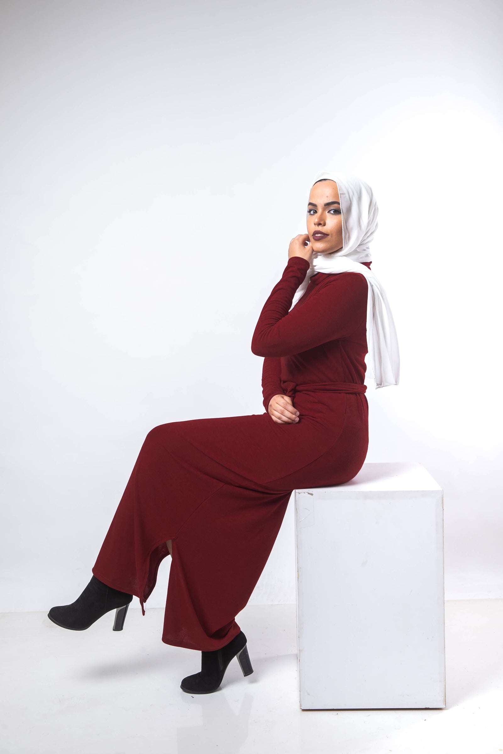 Basic Turtle Dress - Maroon