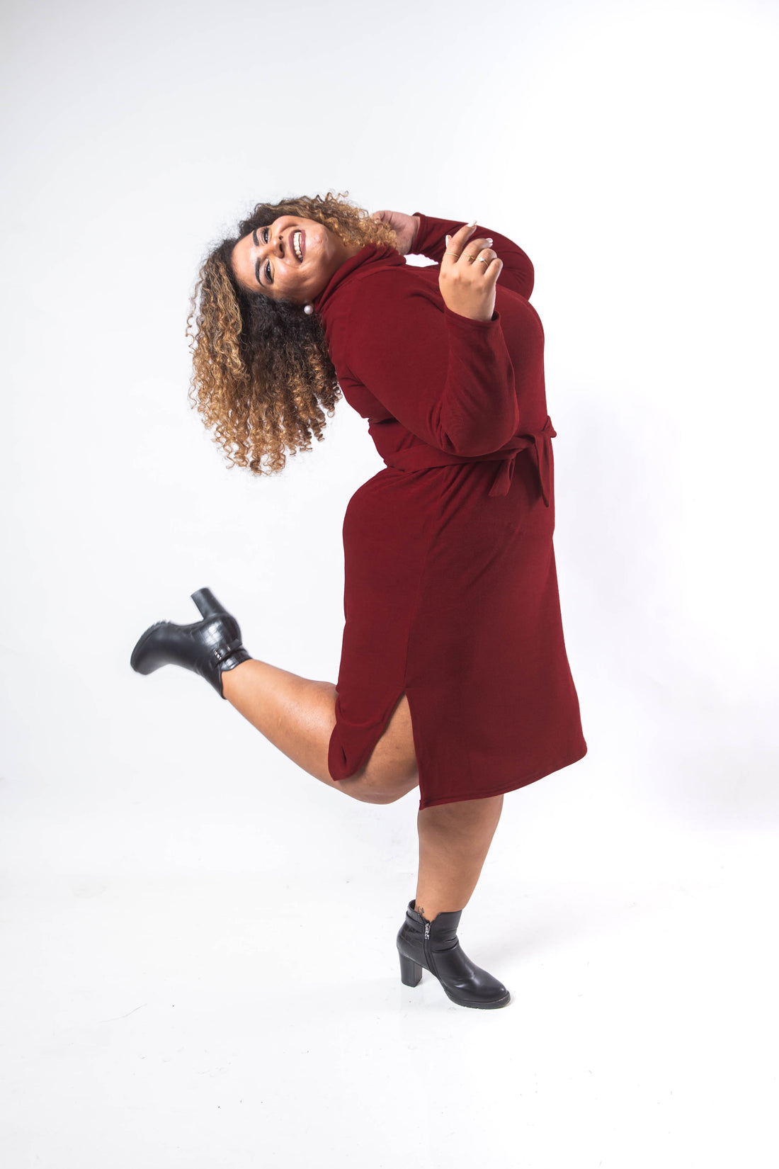 Basic Midi Turtle Dress - Maroon