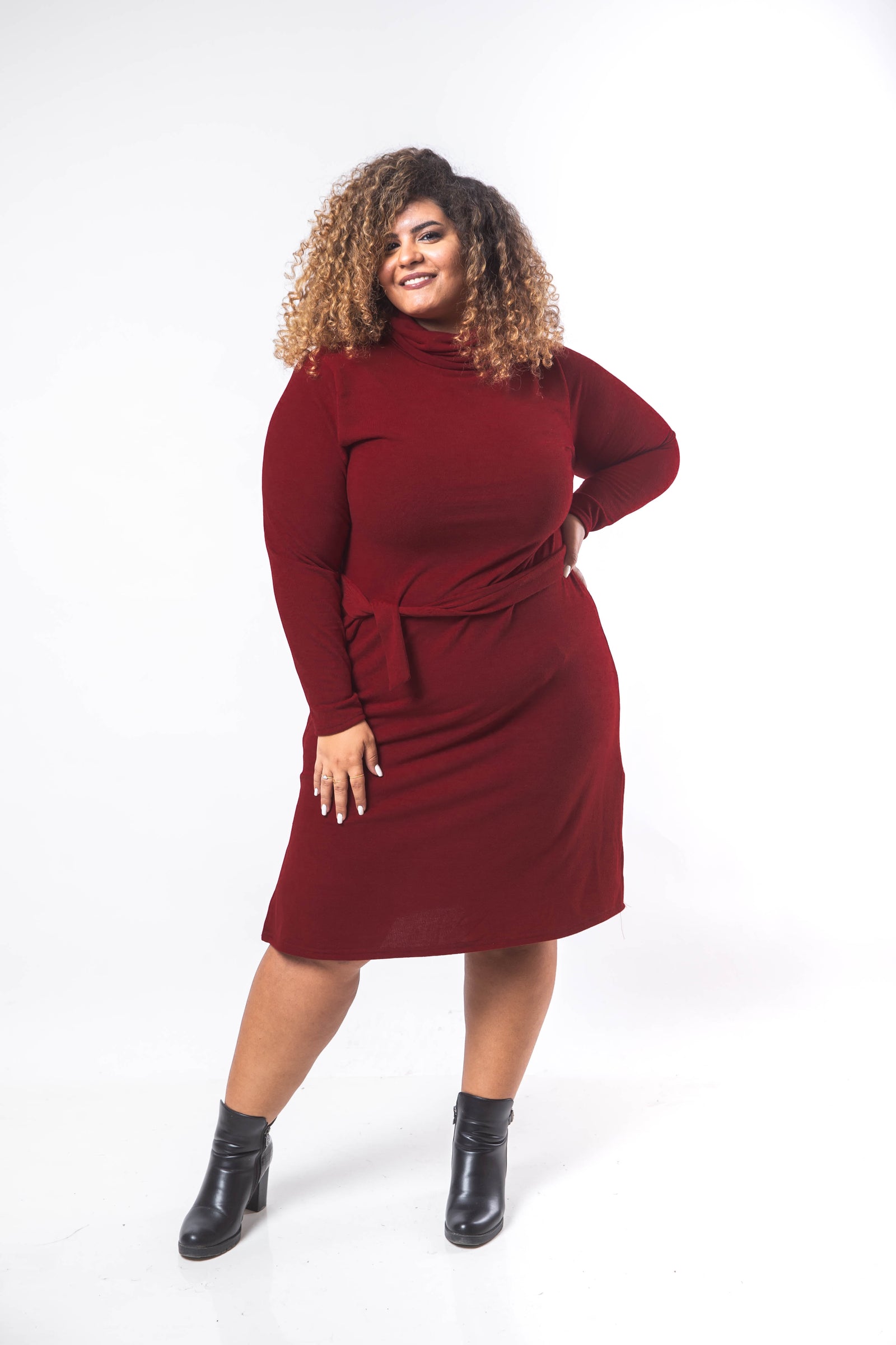 Basic Midi Turtle Dress - Maroon