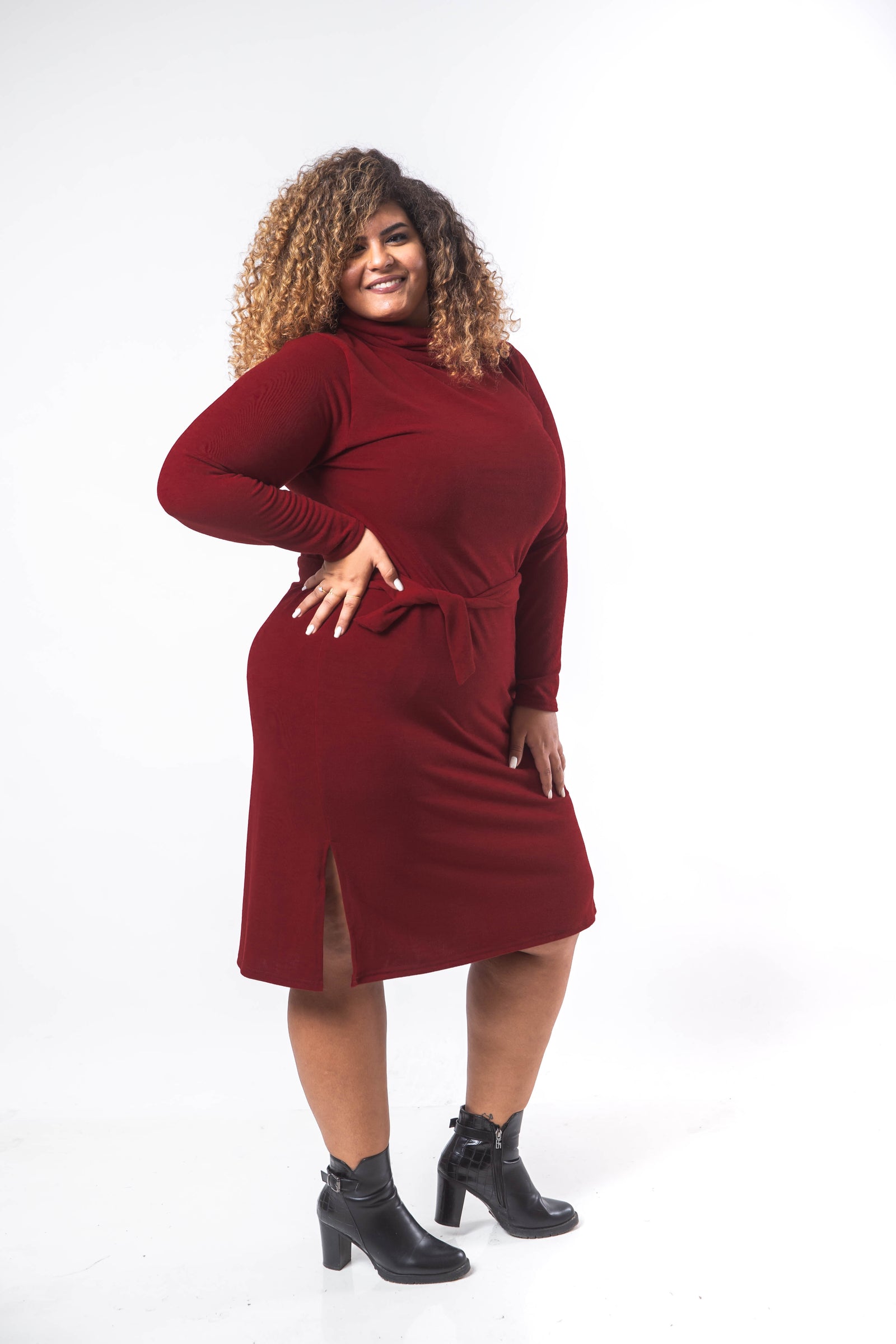 Basic Midi Turtle Dress - Maroon