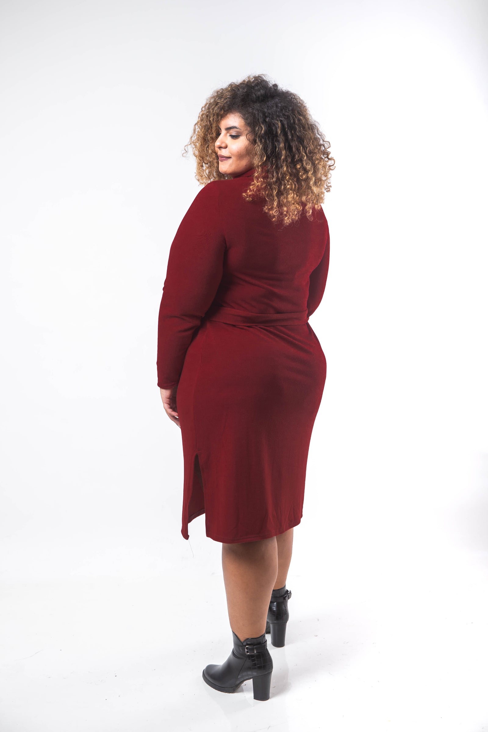Basic Midi Turtle Dress - Maroon