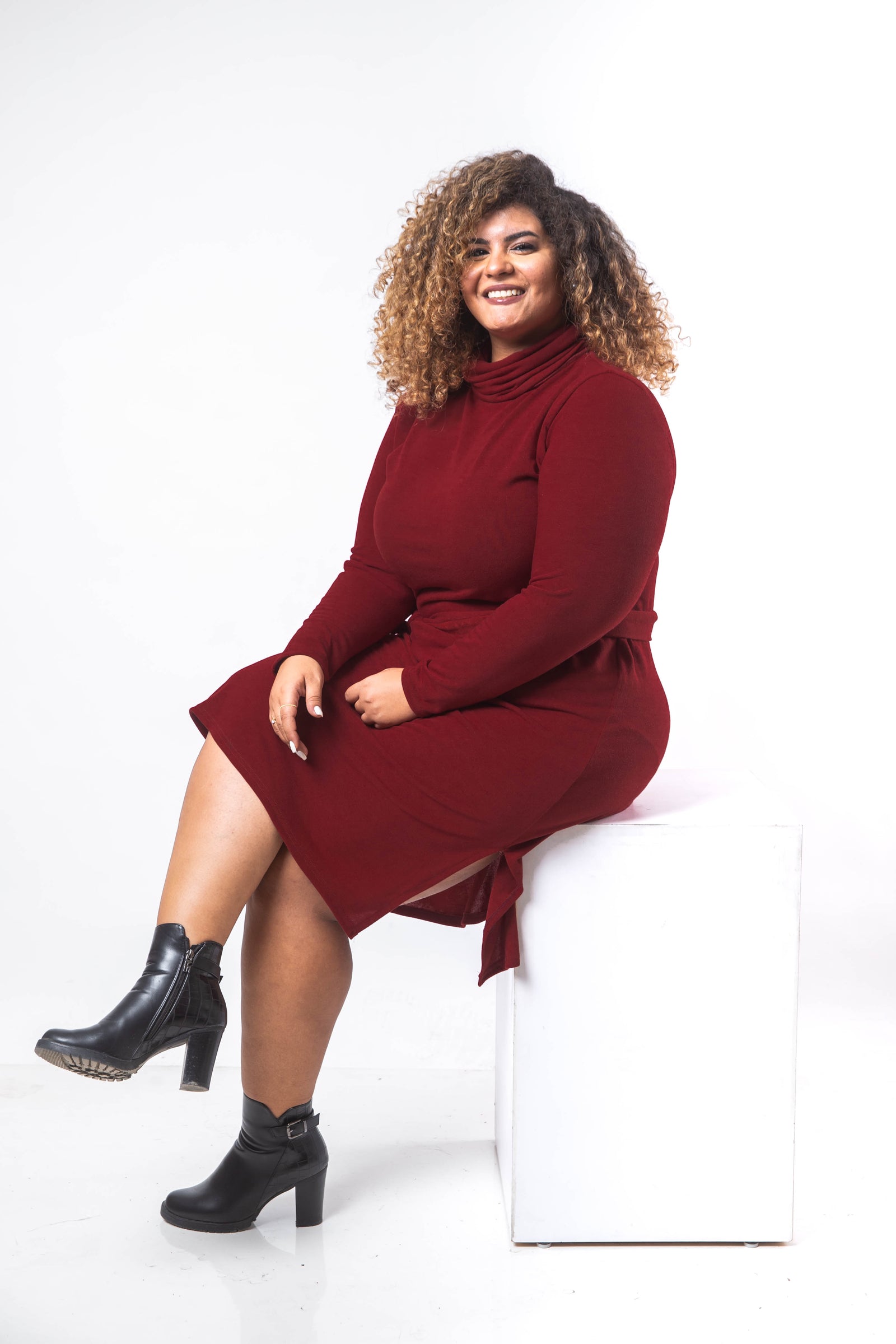 Basic Midi Turtle Dress - Maroon