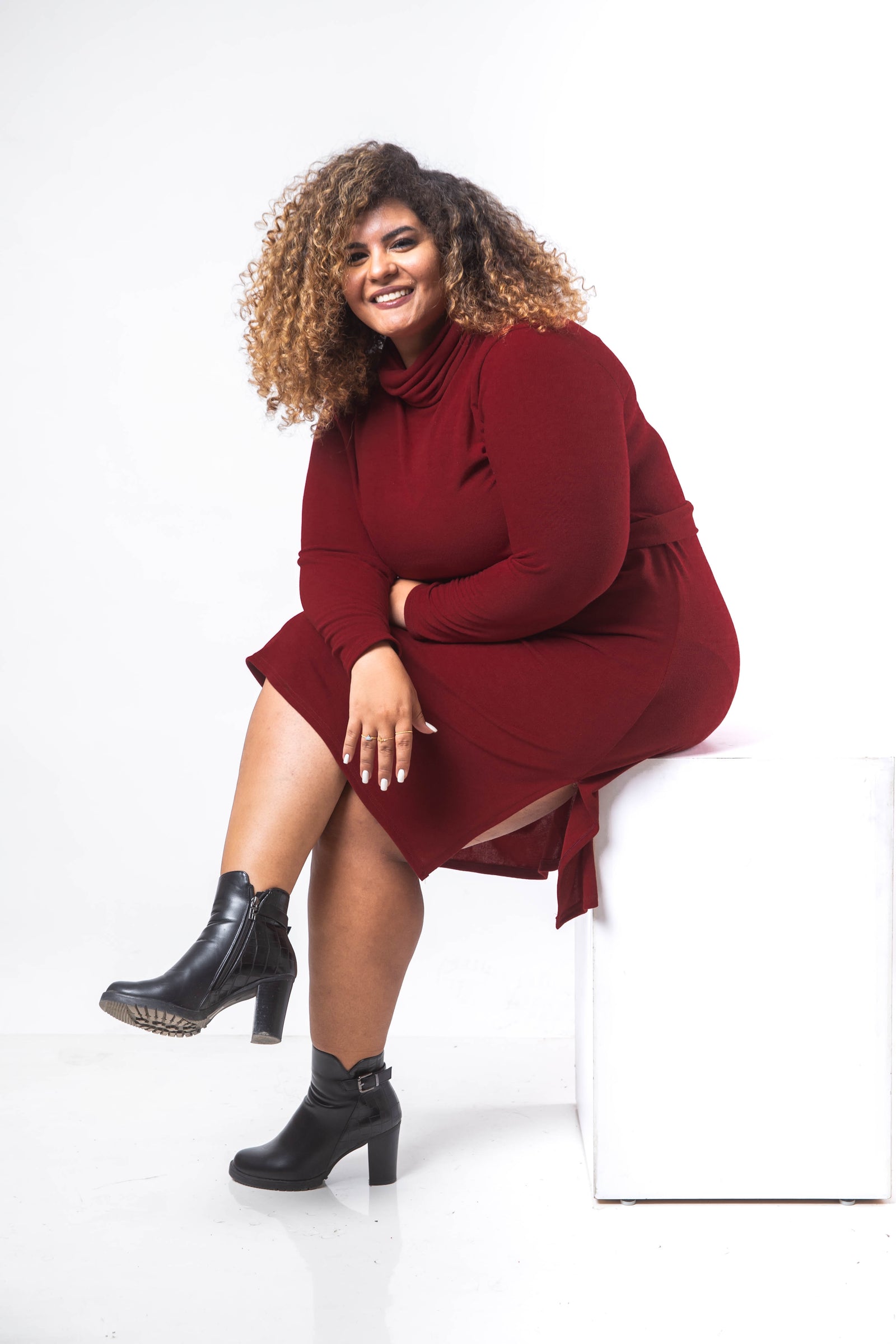 Basic Midi Turtle Dress - Maroon