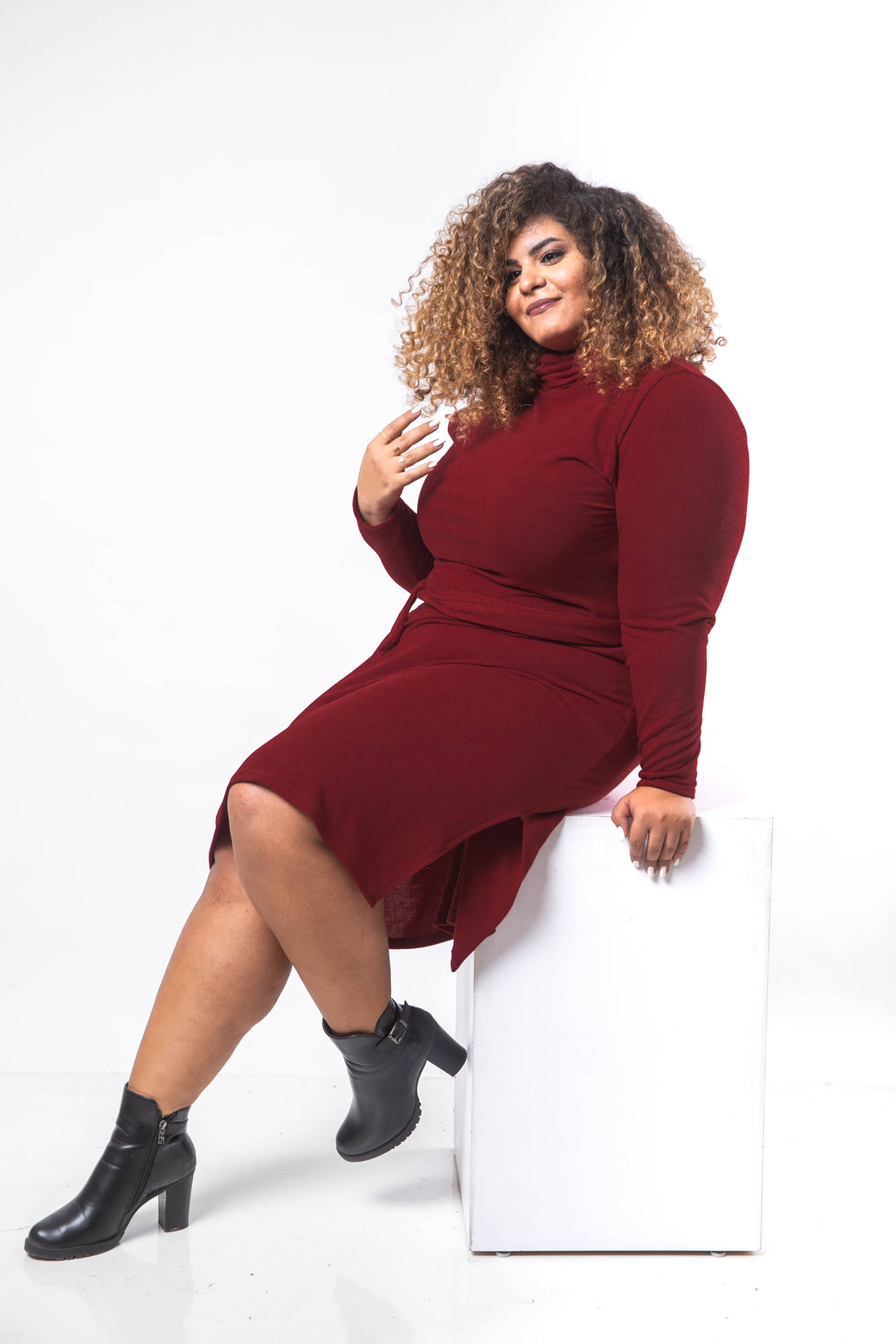 Basic Midi Turtle Dress - Maroon