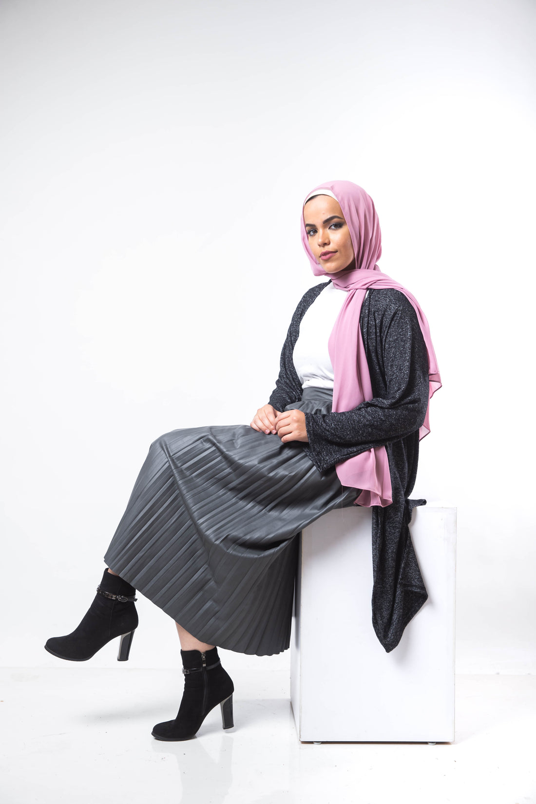 Lether Pleats Skirt - Grey