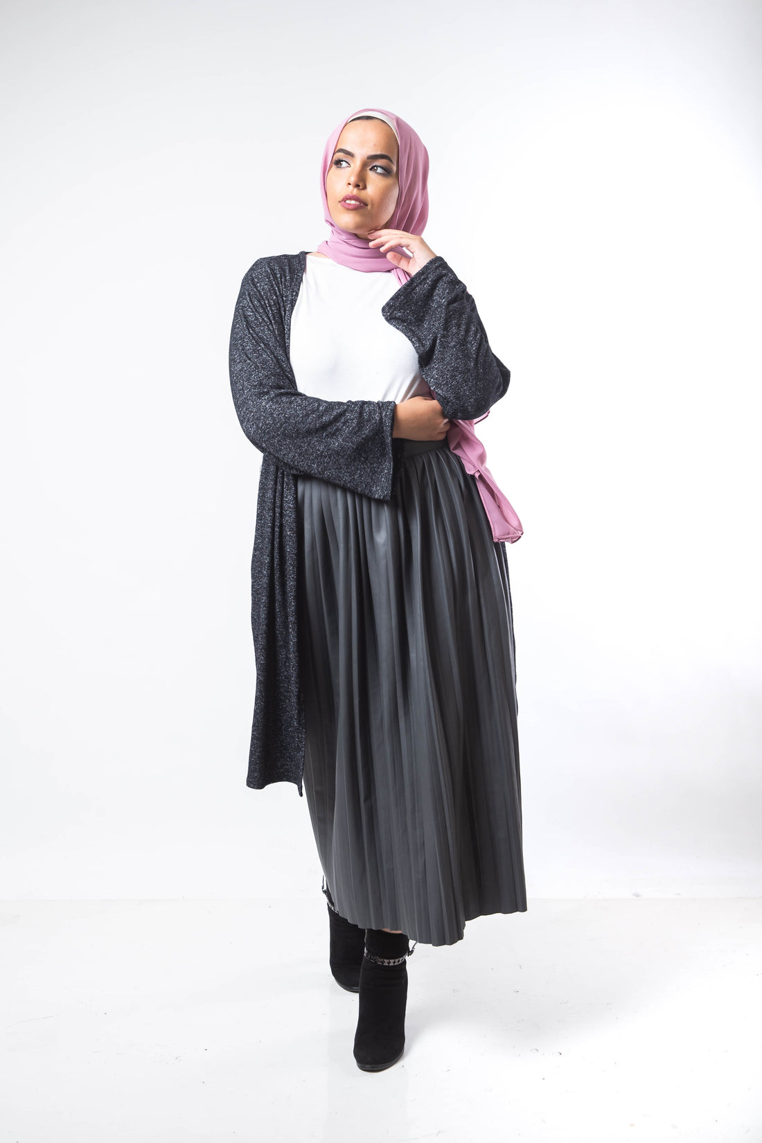 Lether Pleats Skirt - Grey