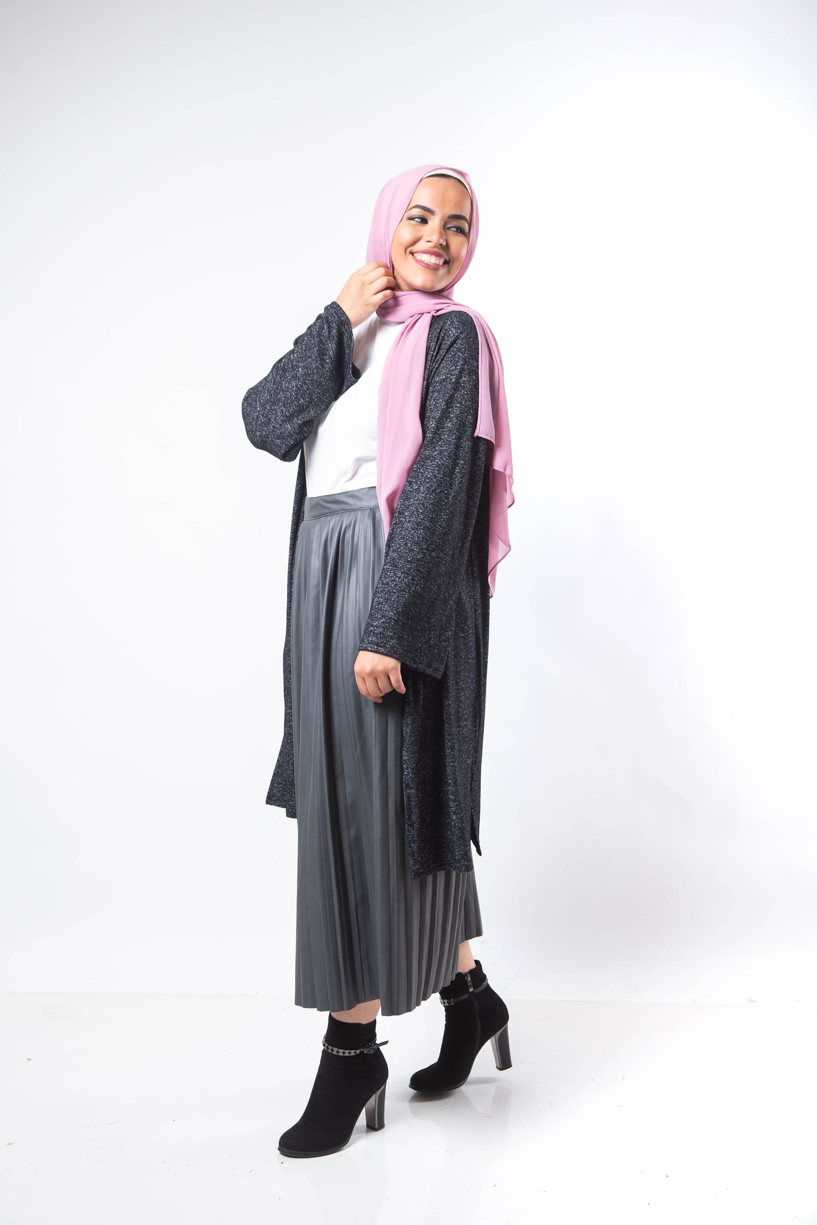Lether Pleats Skirt - Grey
