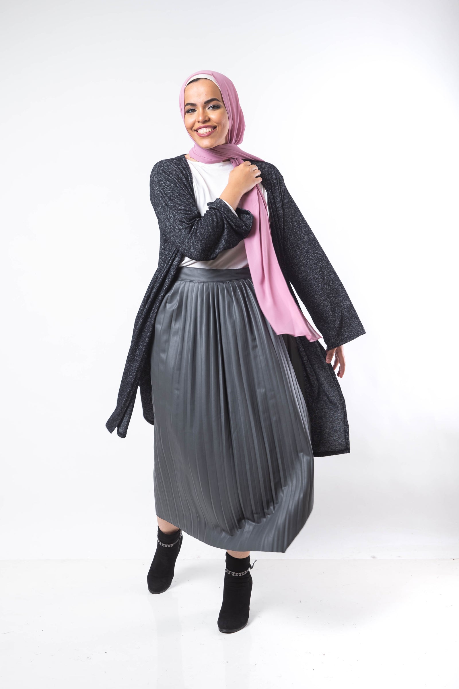 Lether Pleats Skirt - Grey