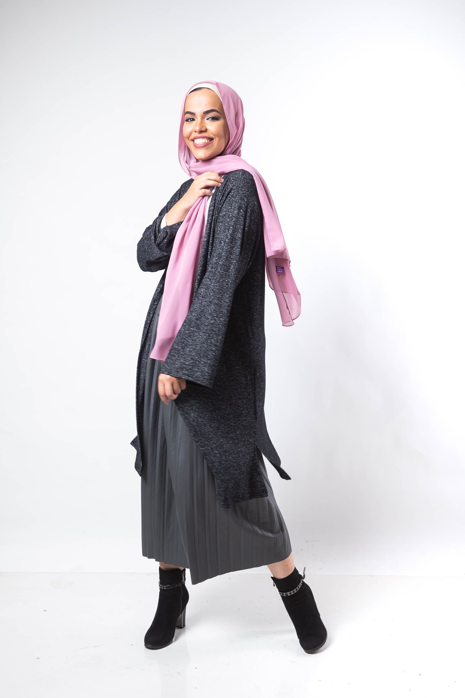 Lether Pleats Skirt - Grey