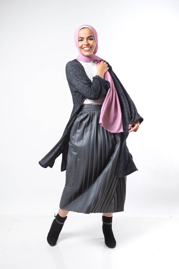 Lether Pleats Skirt - Grey