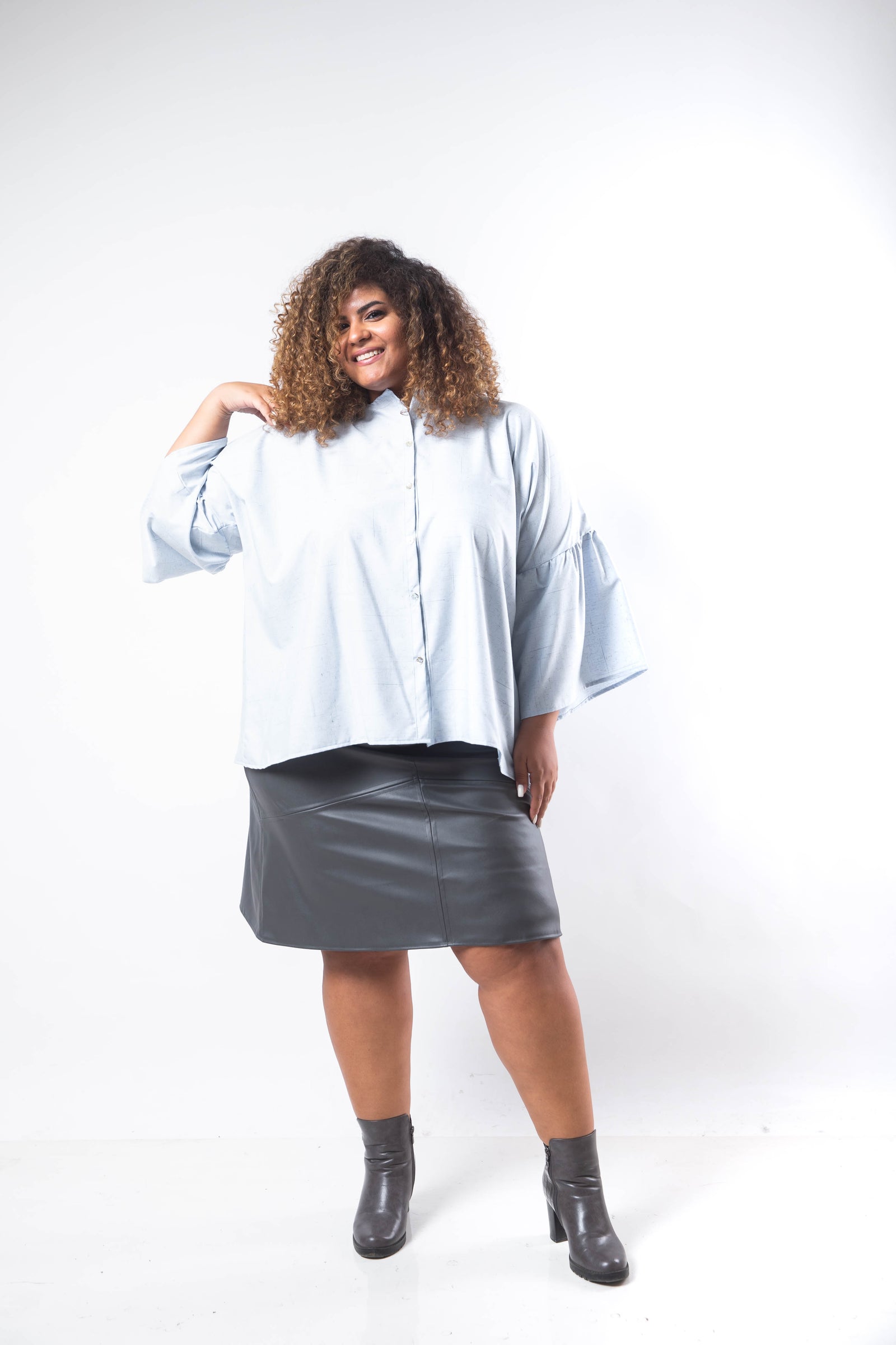 Open Front Kimono Blouse - Baby Blue