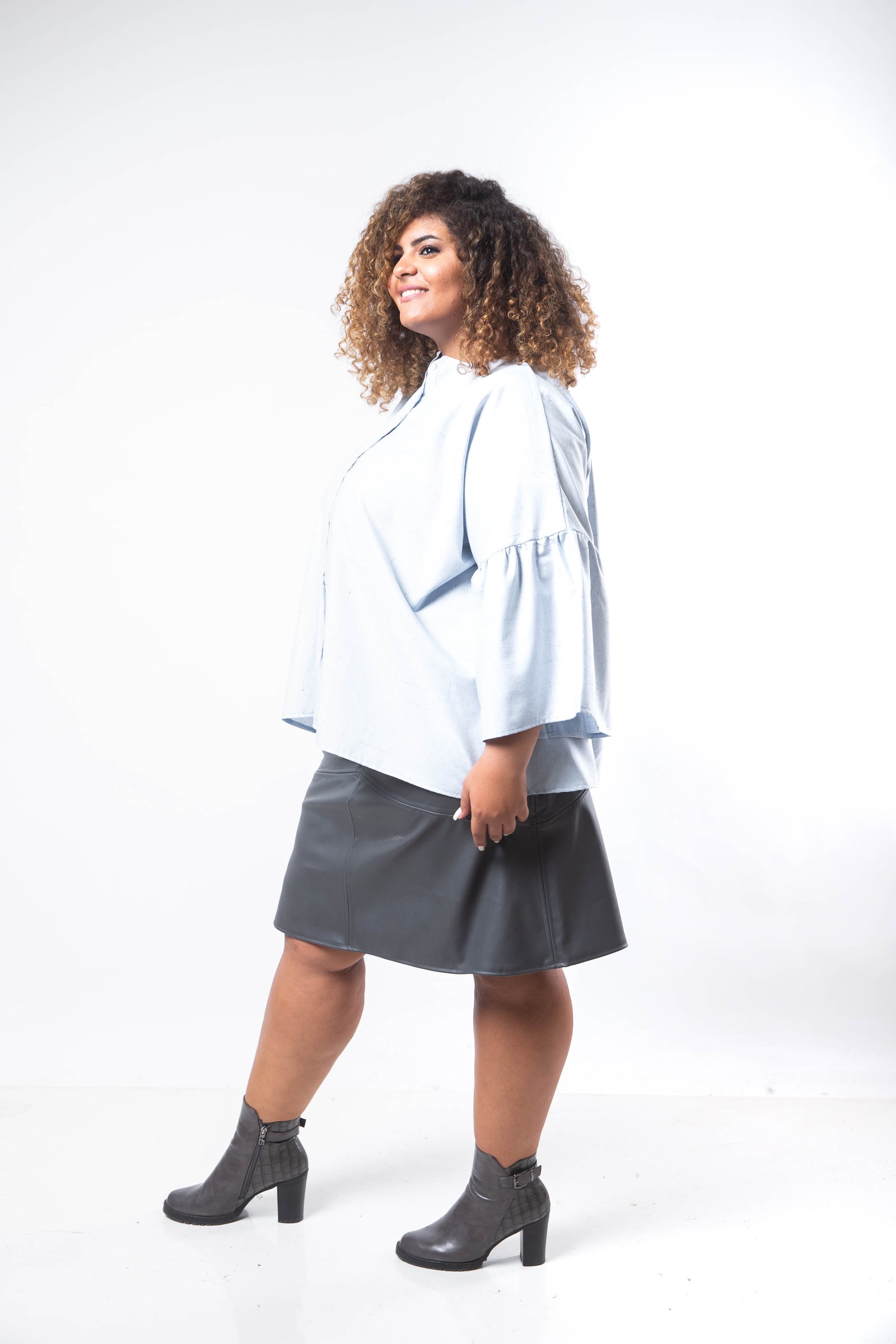 Open Front Kimono Blouse - Baby Blue