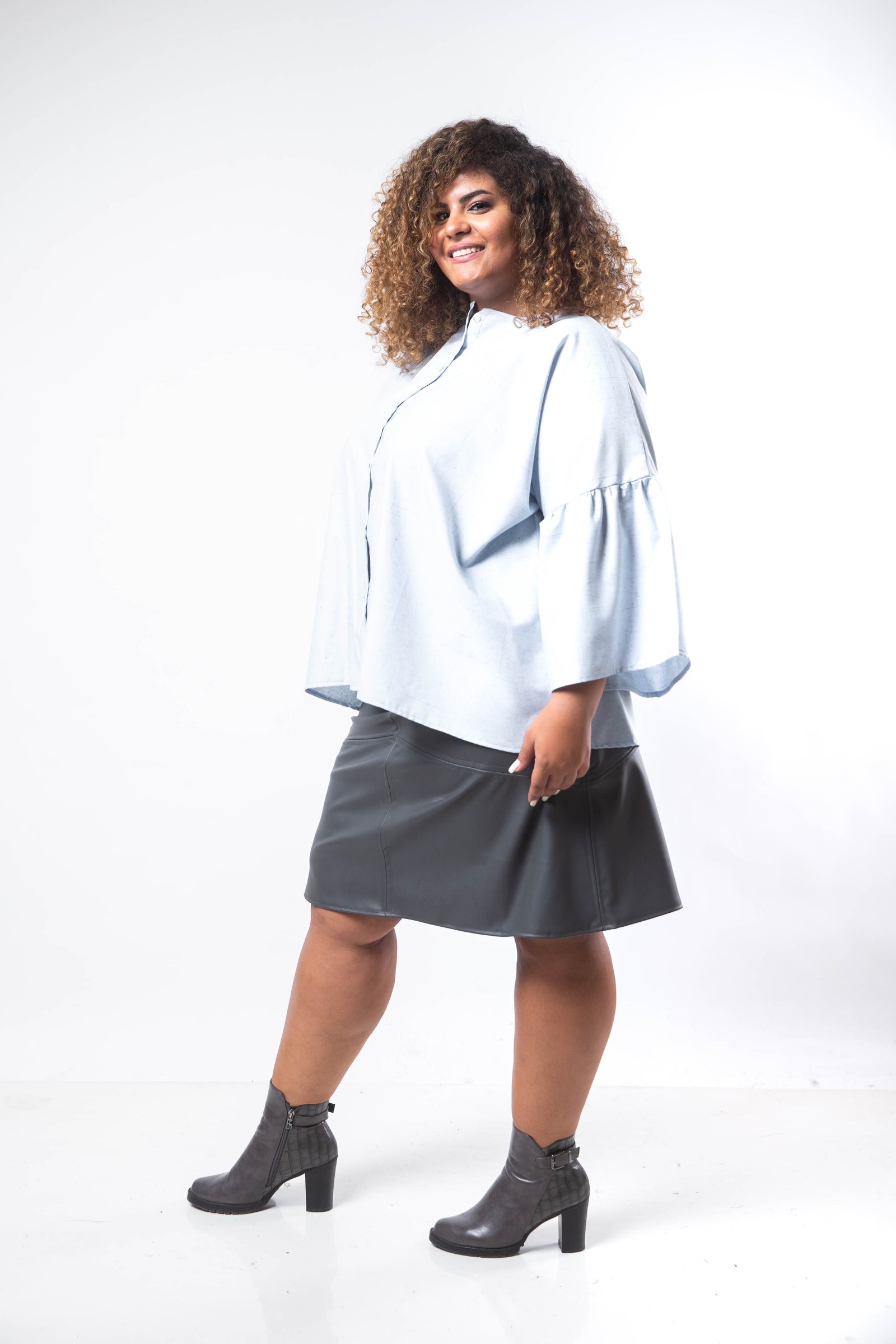Open Front Kimono Blouse - Baby Blue