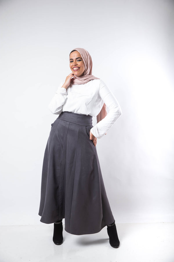 High Waist Suede Skirt - Grey