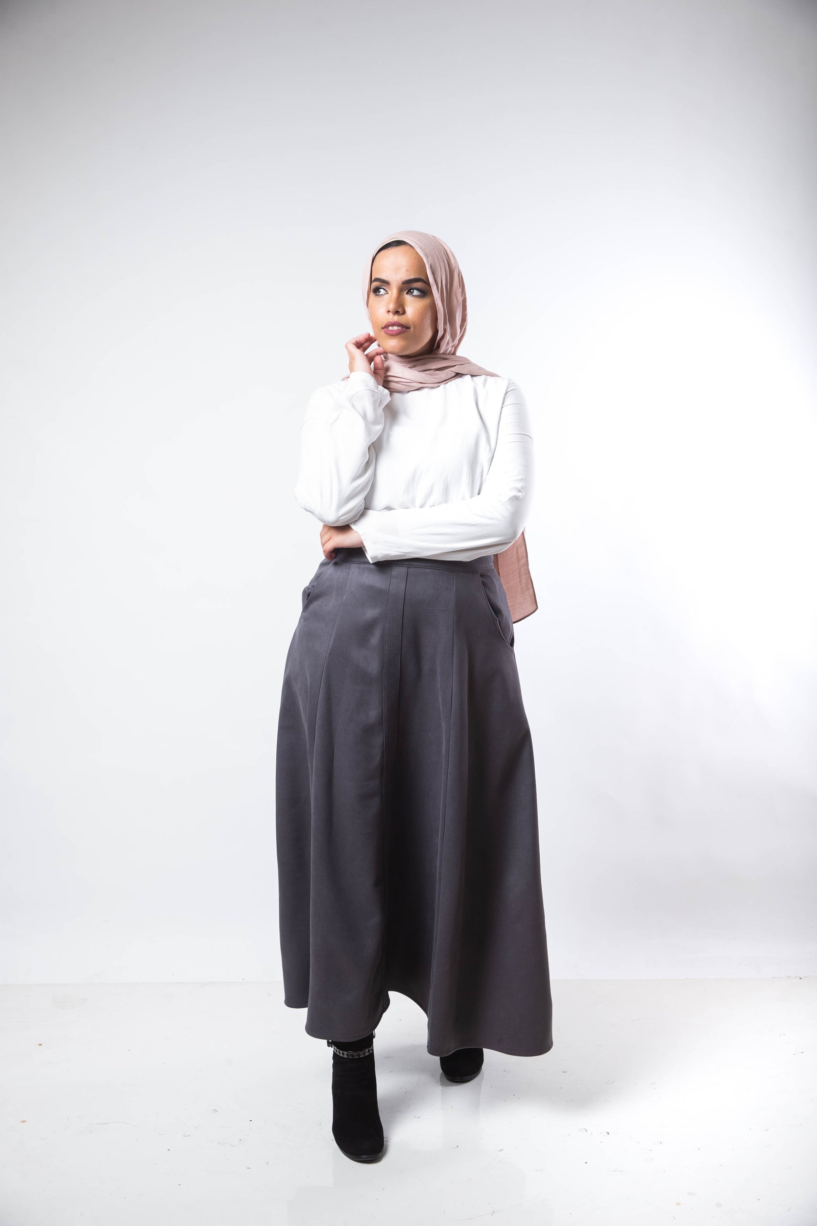 High Waist Suede Skirt - Grey