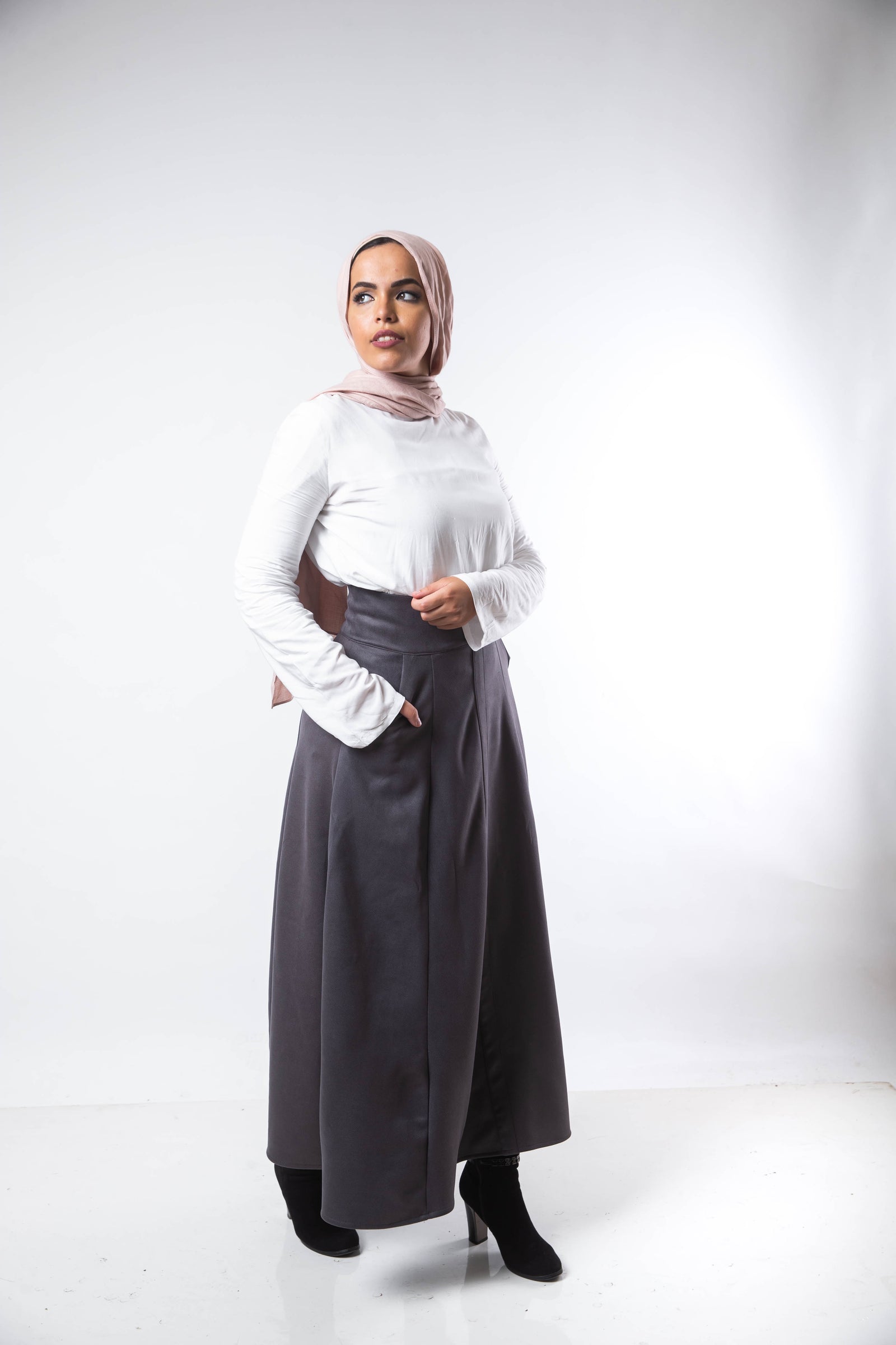 High Waist Suede Skirt - Grey