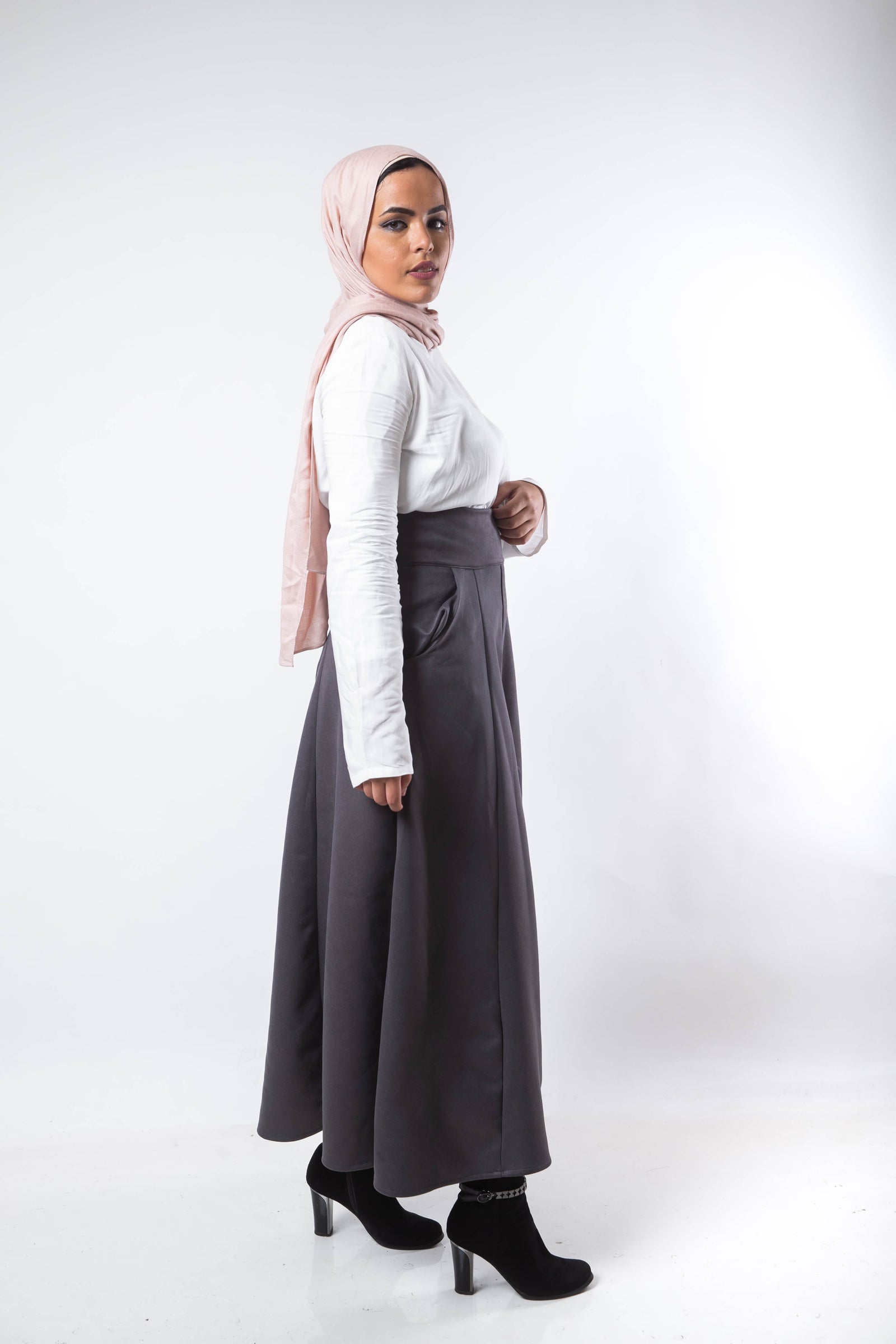 High Waist Suede Skirt - Grey