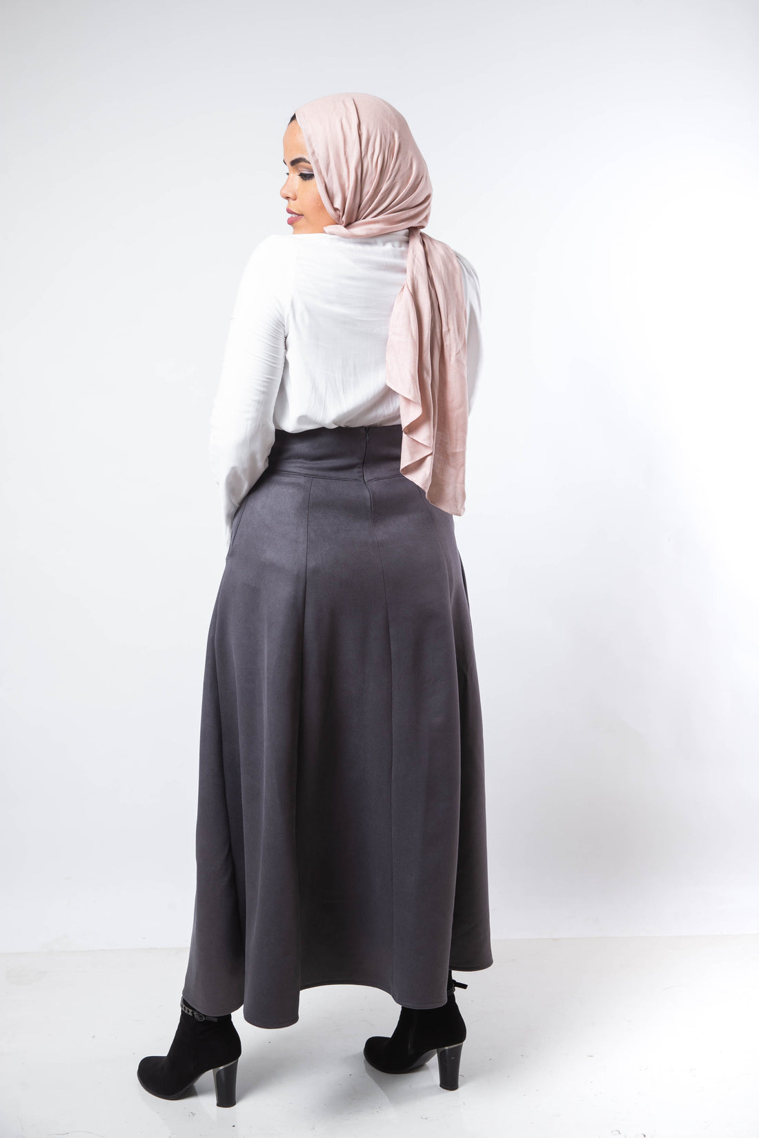 High Waist Suede Skirt - Grey