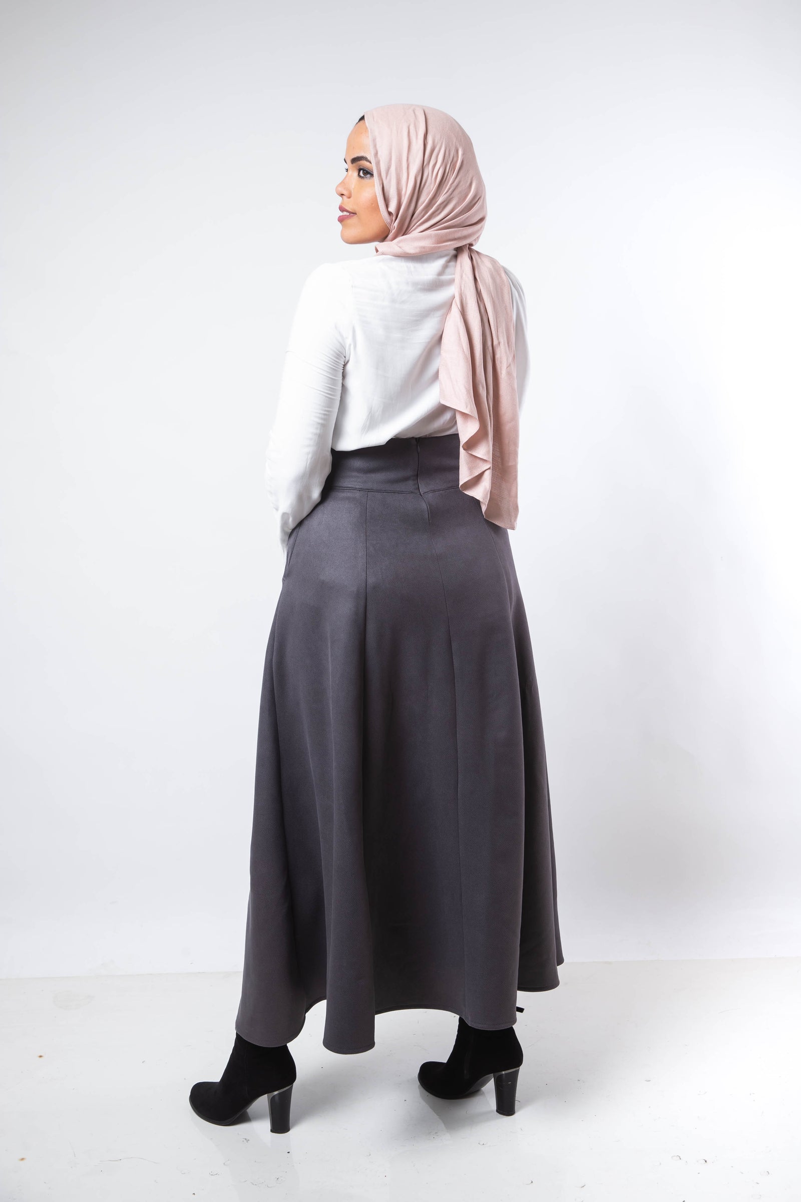 High Waist Suede Skirt - Grey
