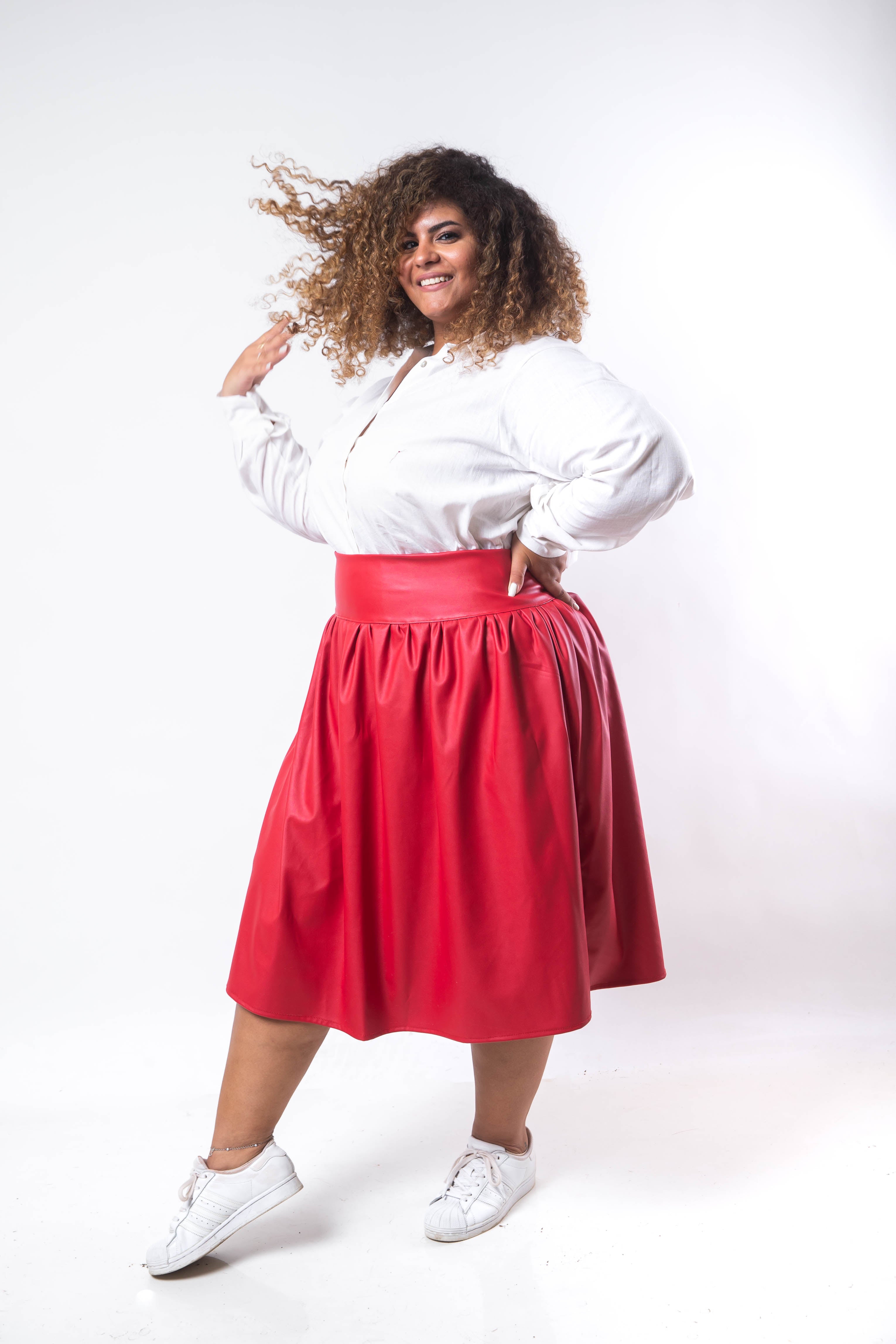 Eva Red Leather Skirt - Red