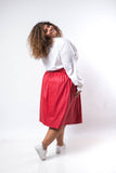 Eva Red Leather Skirt - Red