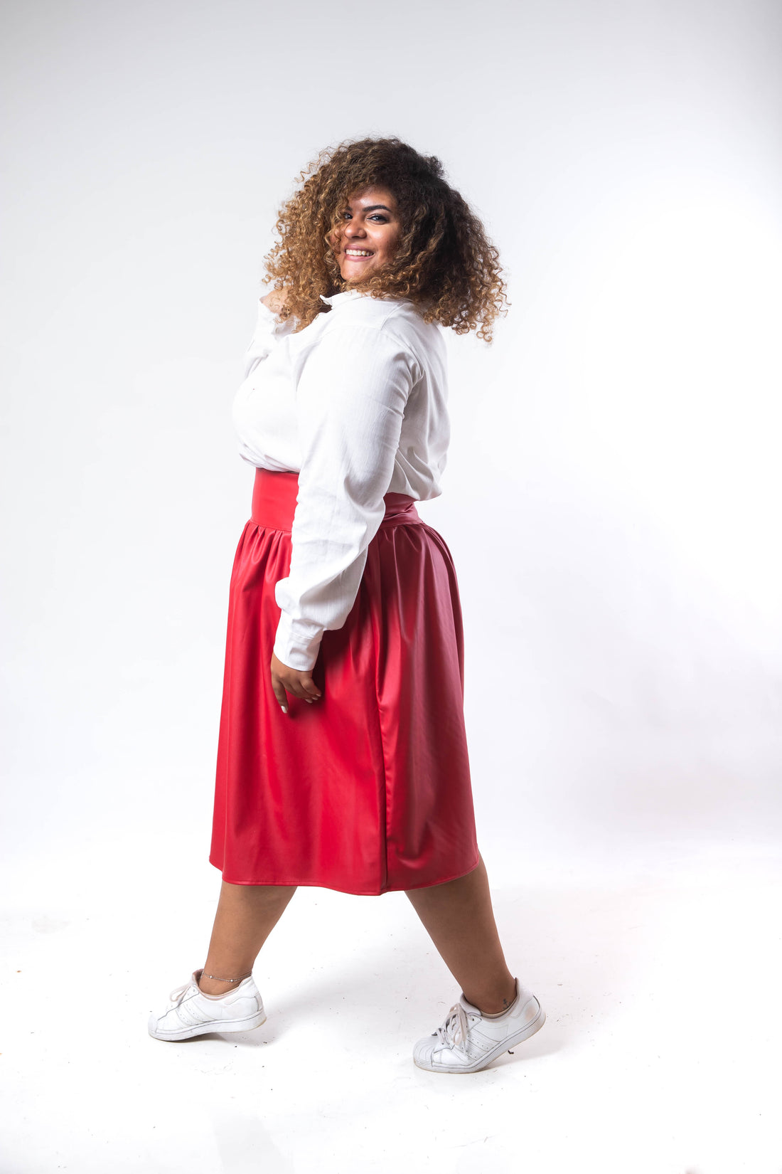 Eva Red Leather Skirt - Red