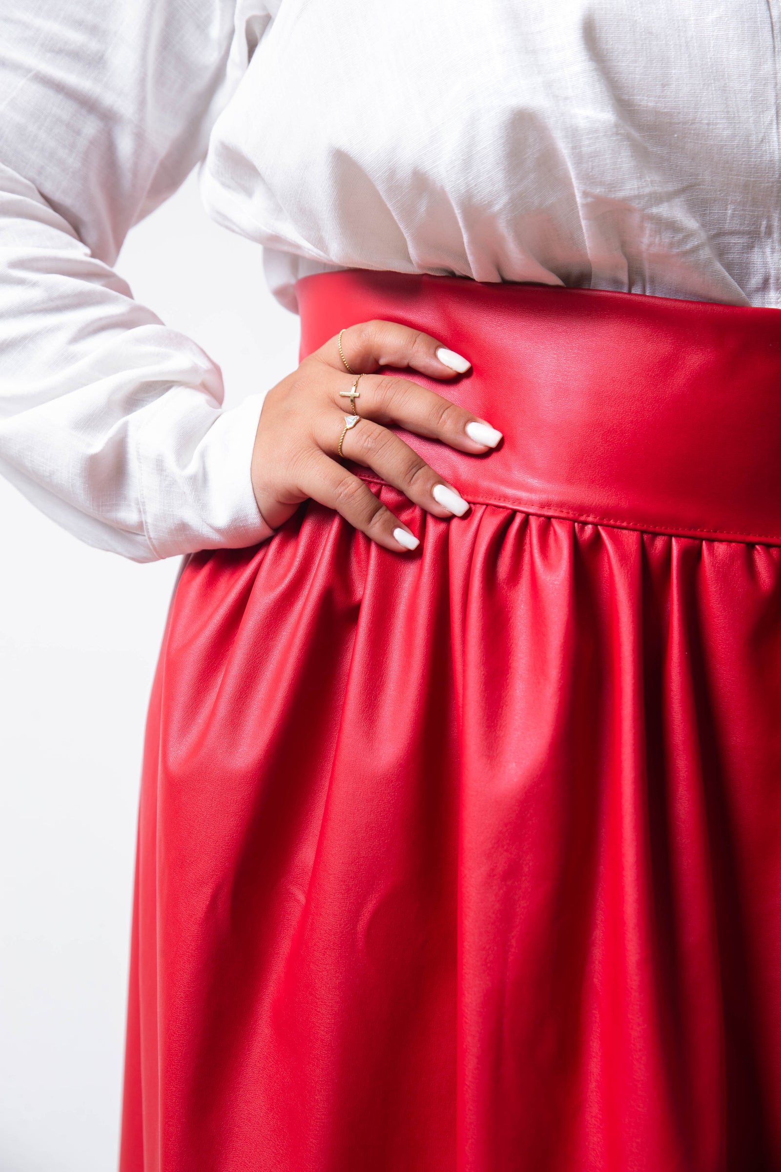 Eva Red Leather Skirt - Red