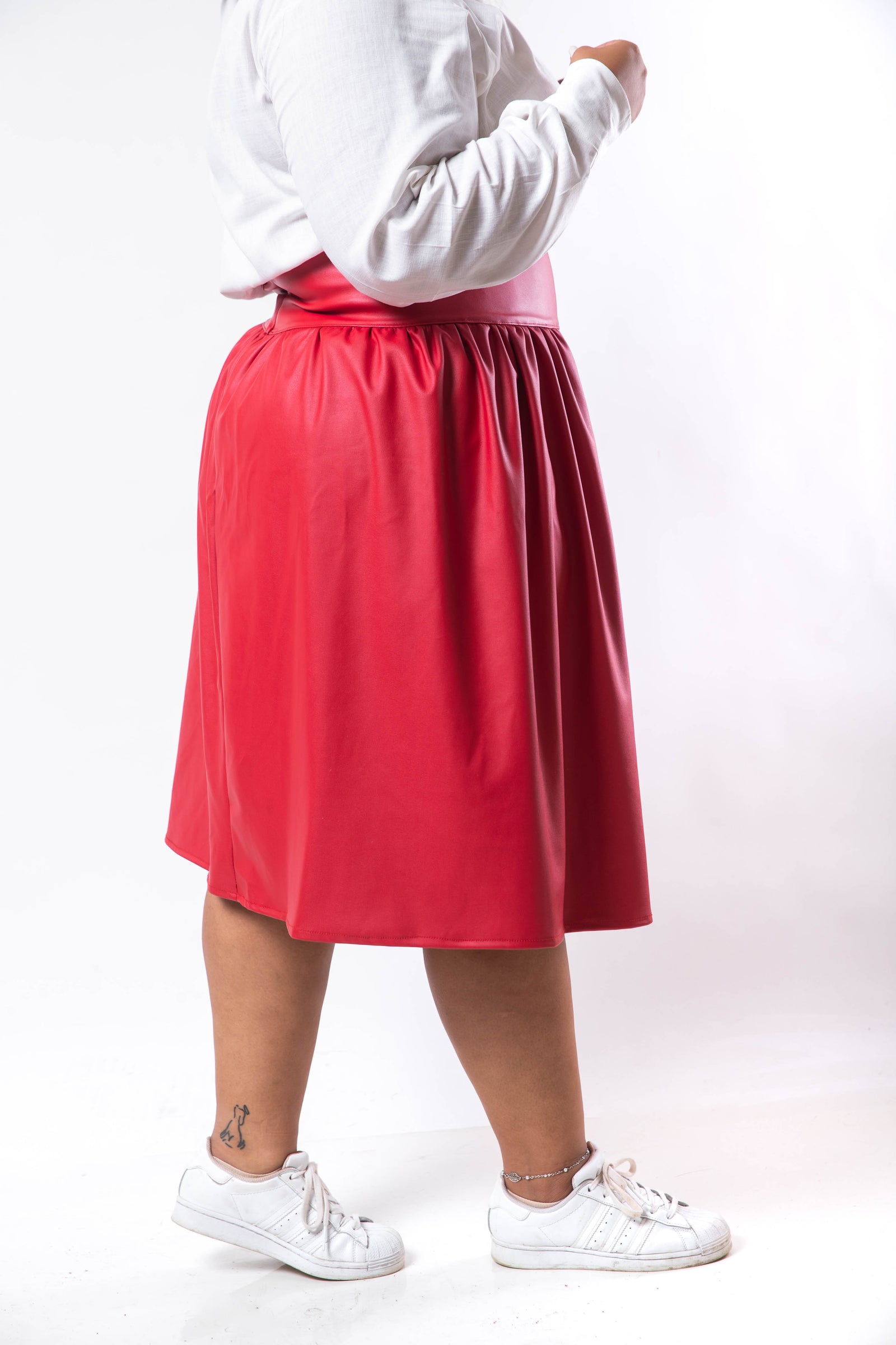 Eva Red Leather Skirt - Red