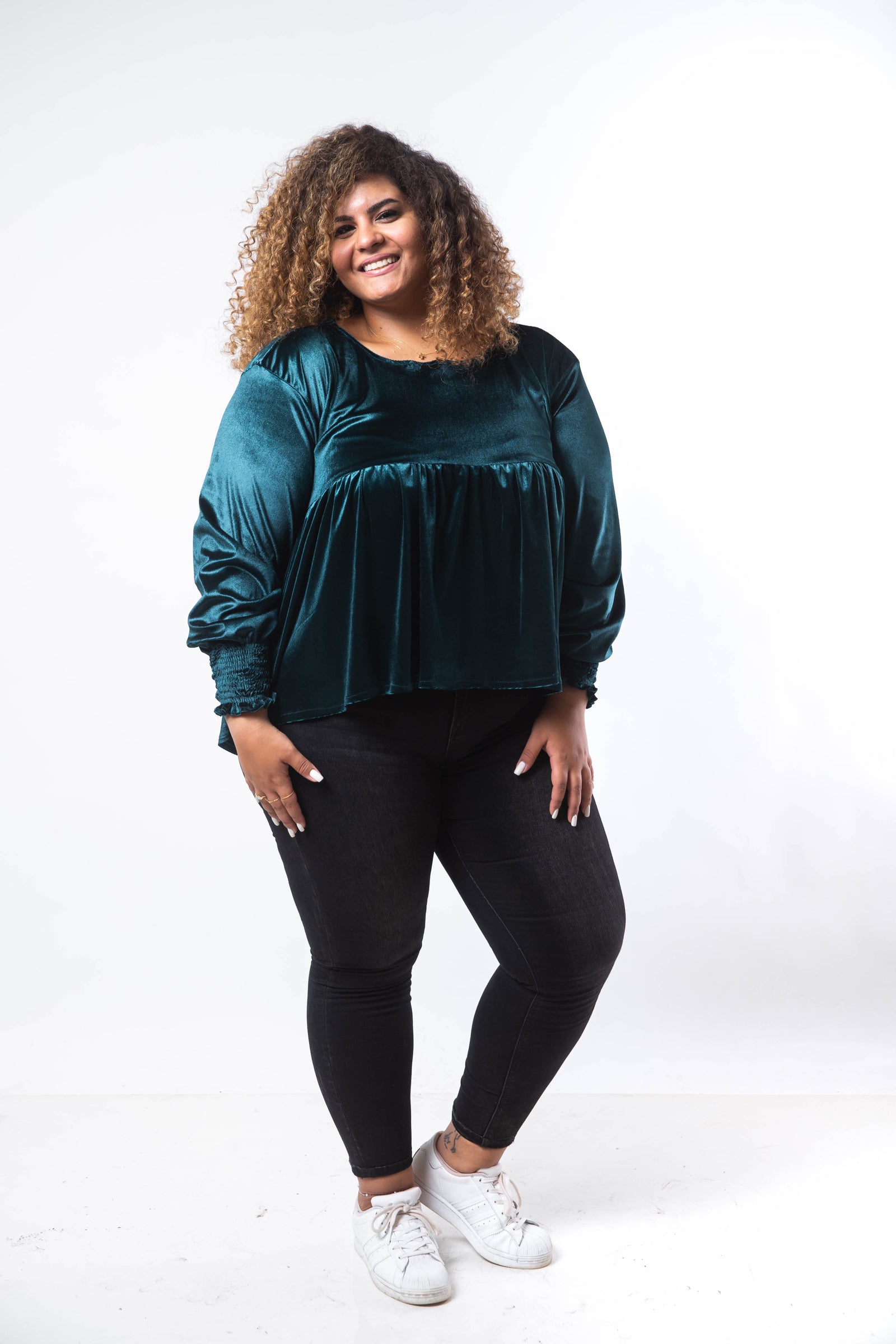 Leila Velvet Blouse - Emerald Green