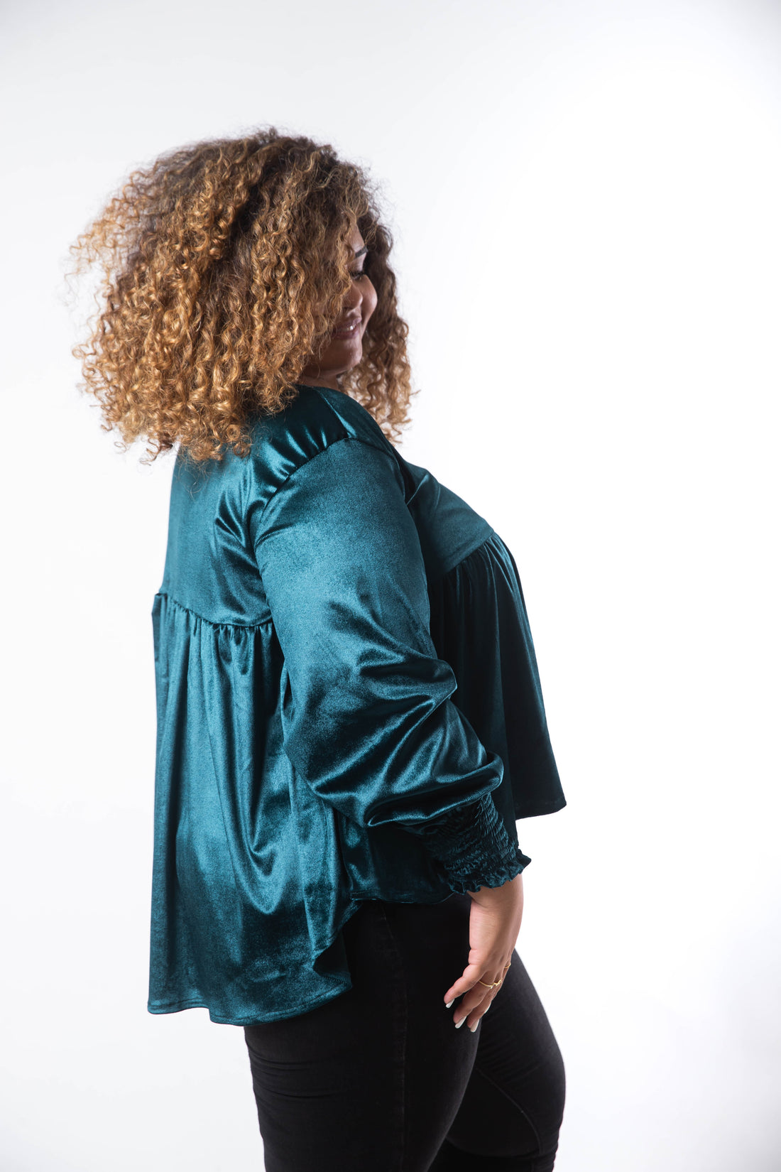 Leila Velvet Blouse - Emerald Green
