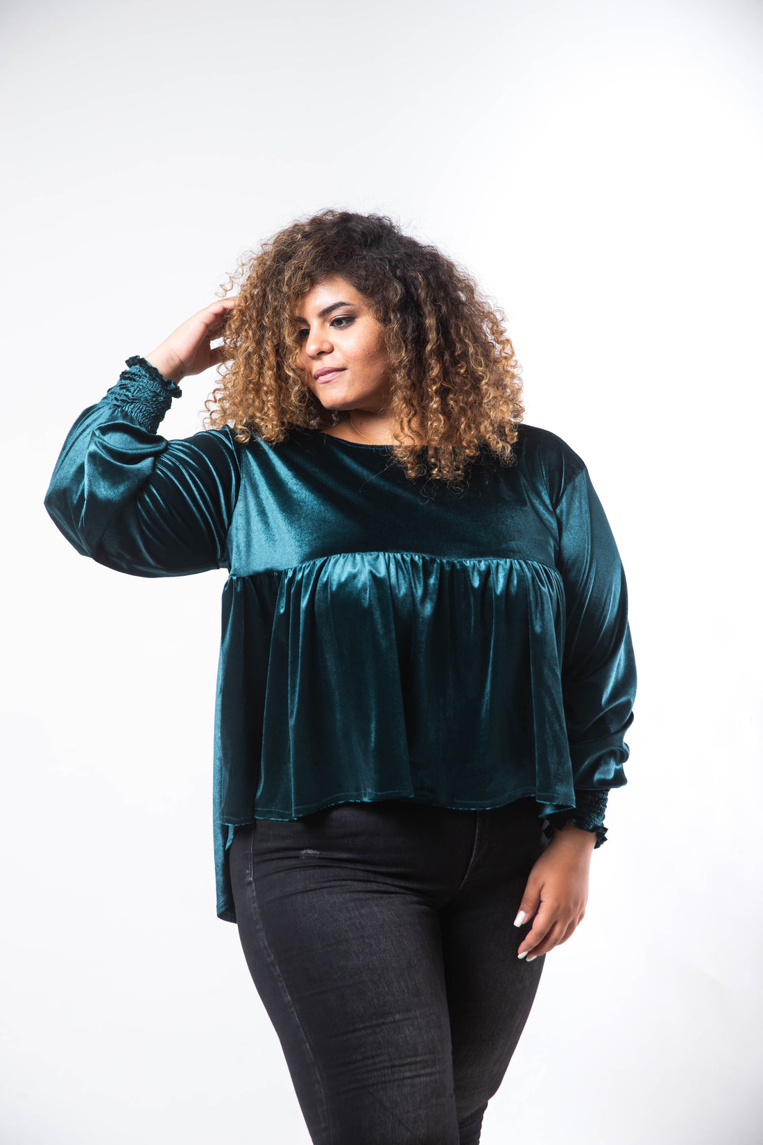 Leila Velvet Blouse - Emerald Green