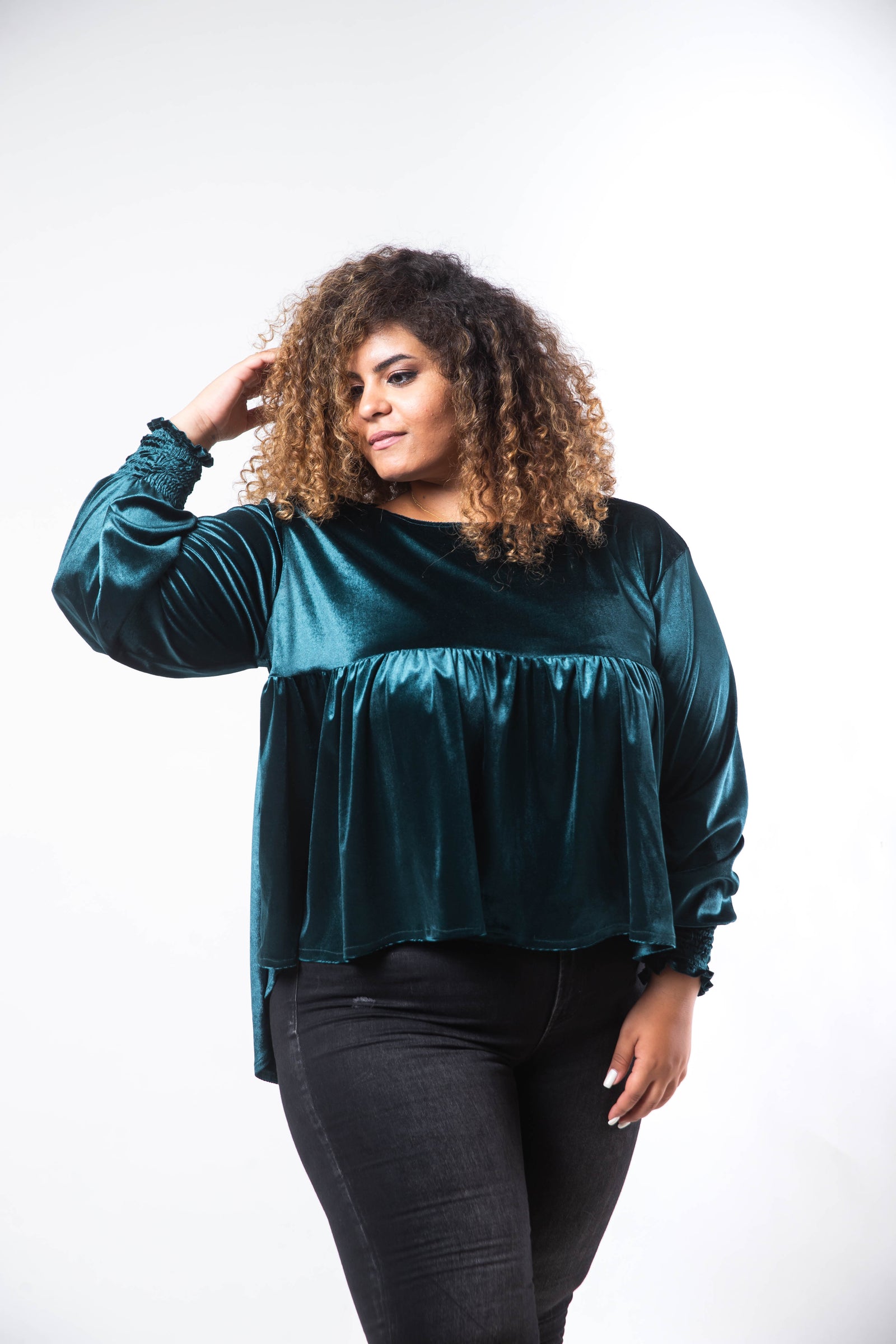 Leila Velvet Blouse - Emerald Green