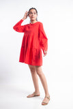 The Layered Linen Dress - Red