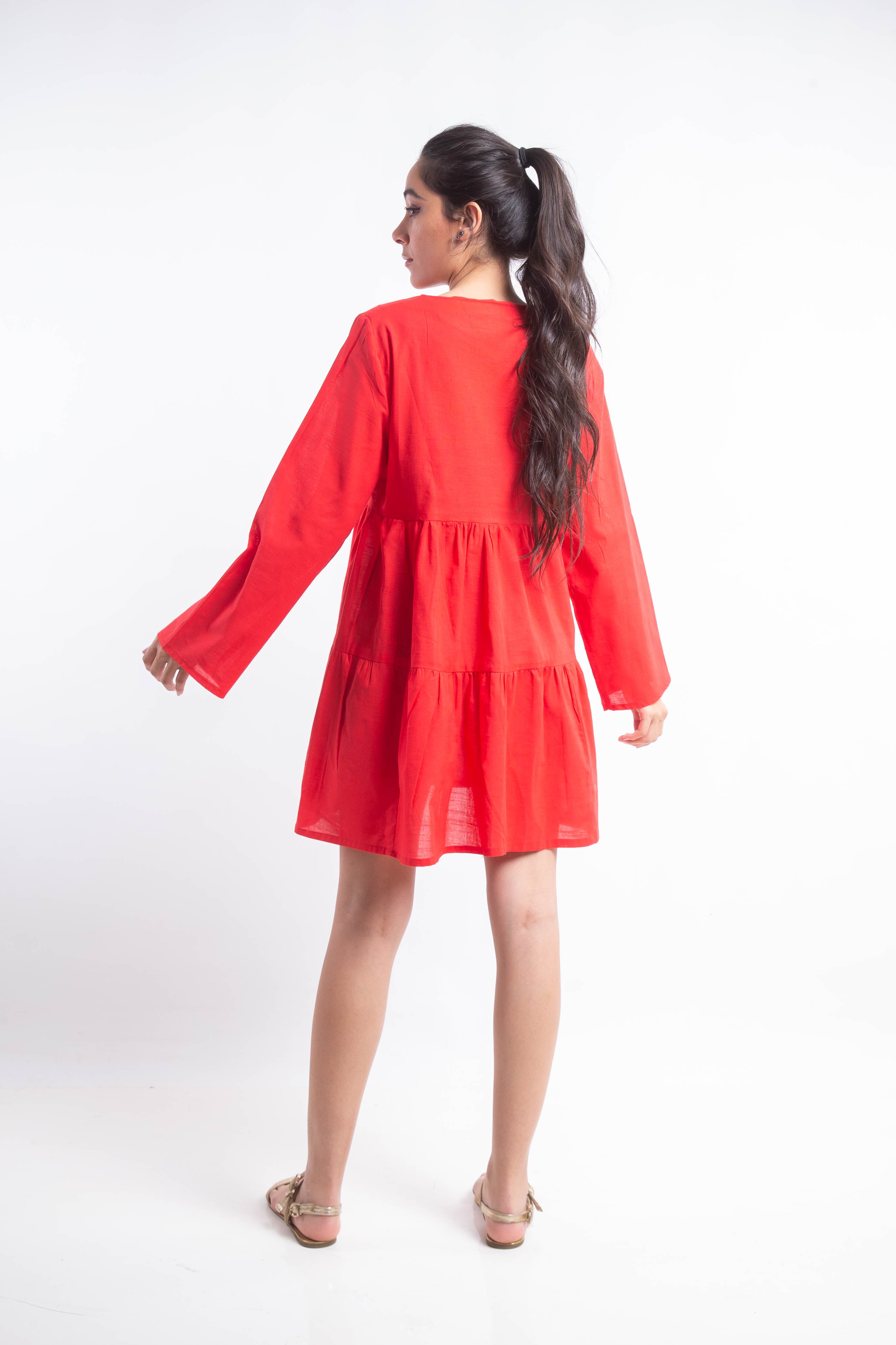 The Layered Linen Dress - Red