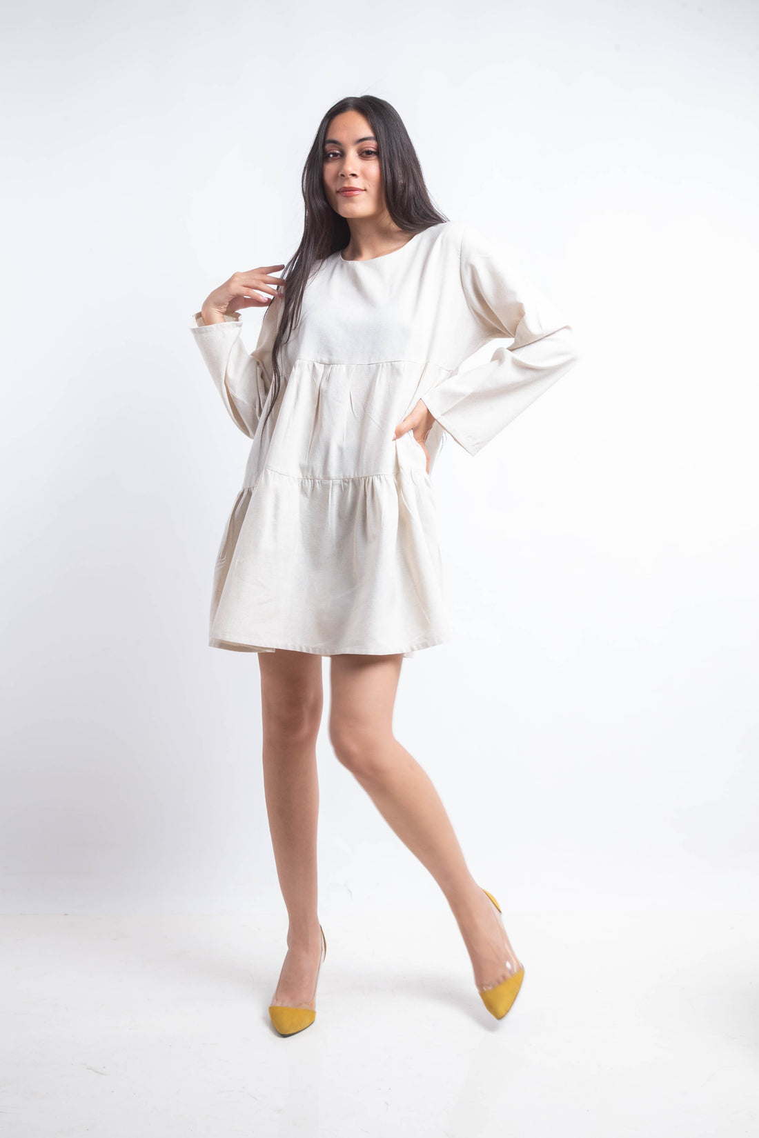 The Layered Linen Dress - Beige