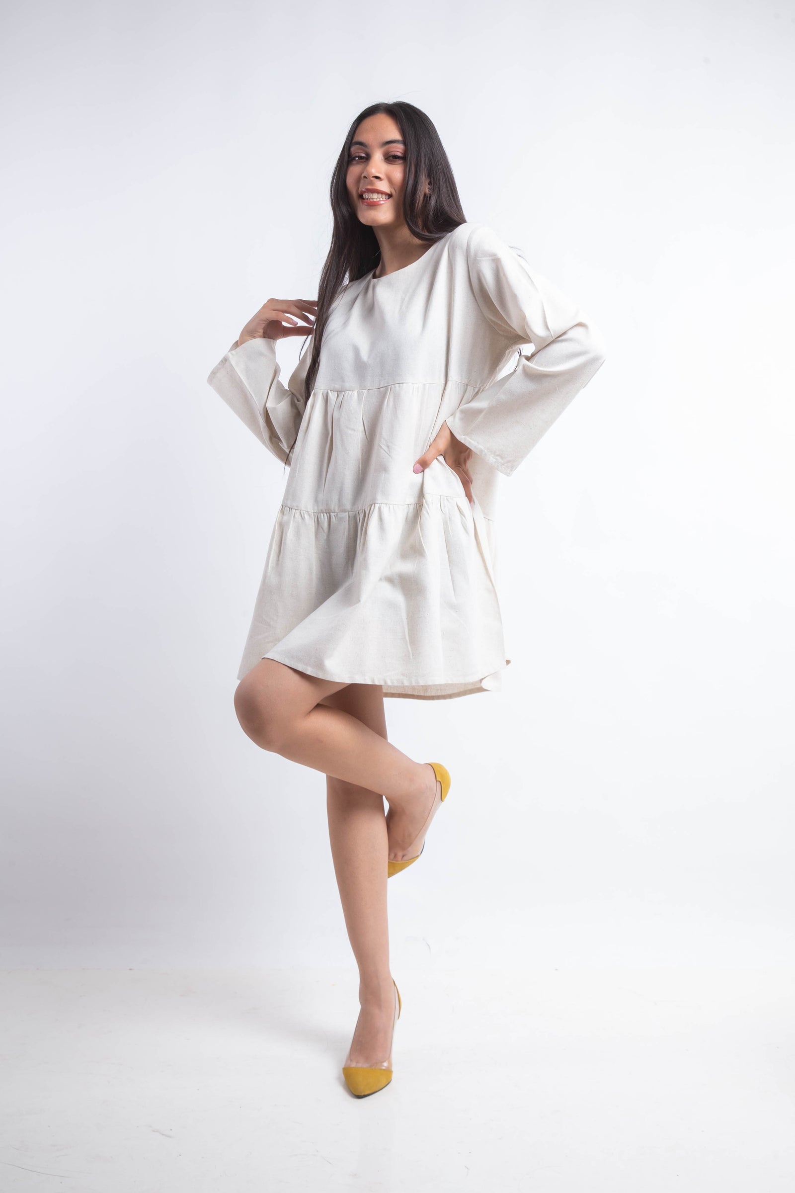 The Layered Linen Dress - Beige