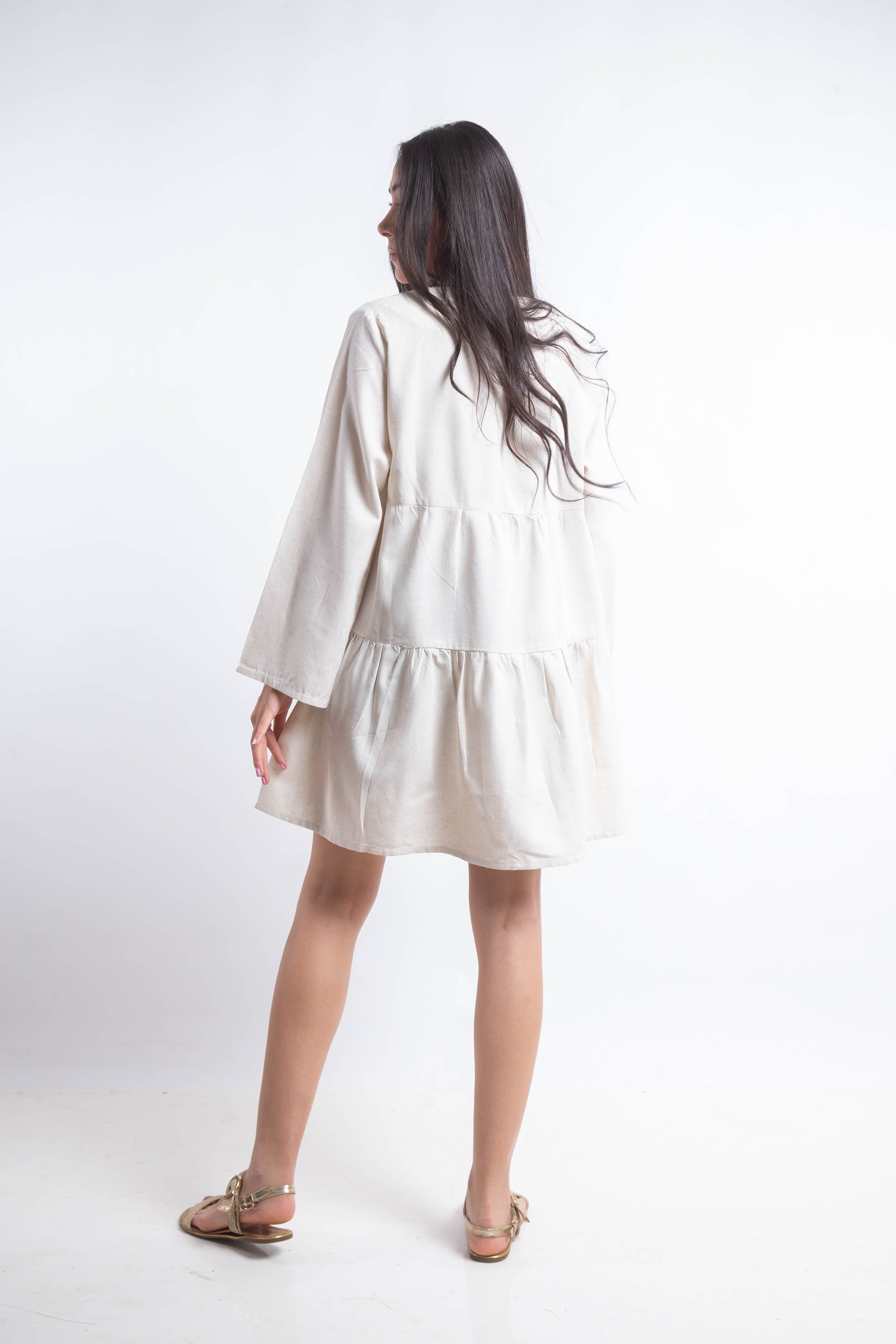 The Layered Linen Dress - Beige