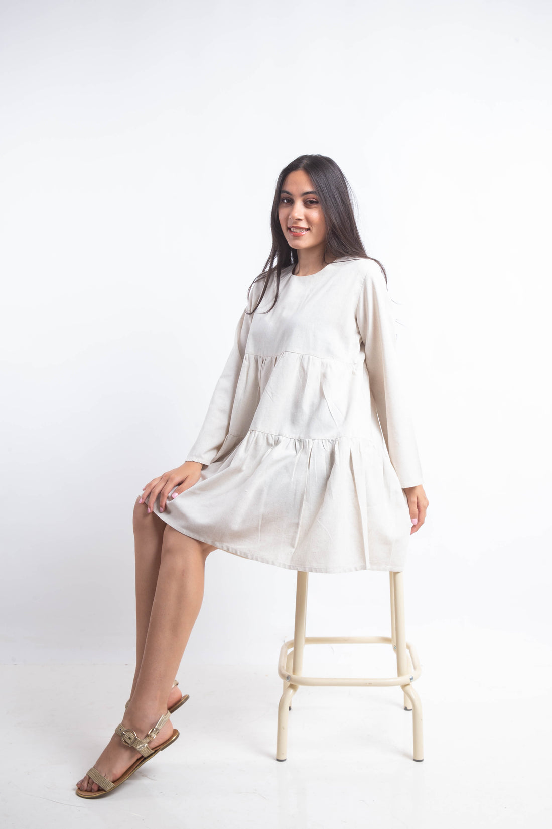 The Layered Linen Dress - Beige
