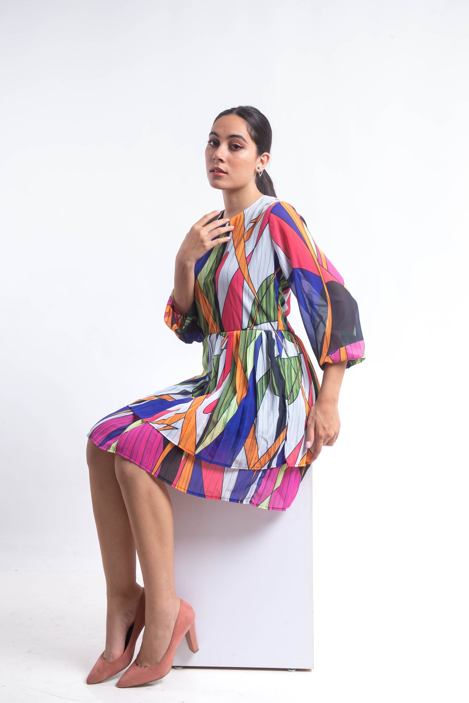 The coloured field chiffon dress