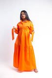 Tiered Poplin Maxi Dress - Orange