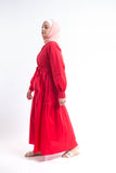 Tiered Poplin Maxi Dress - Red