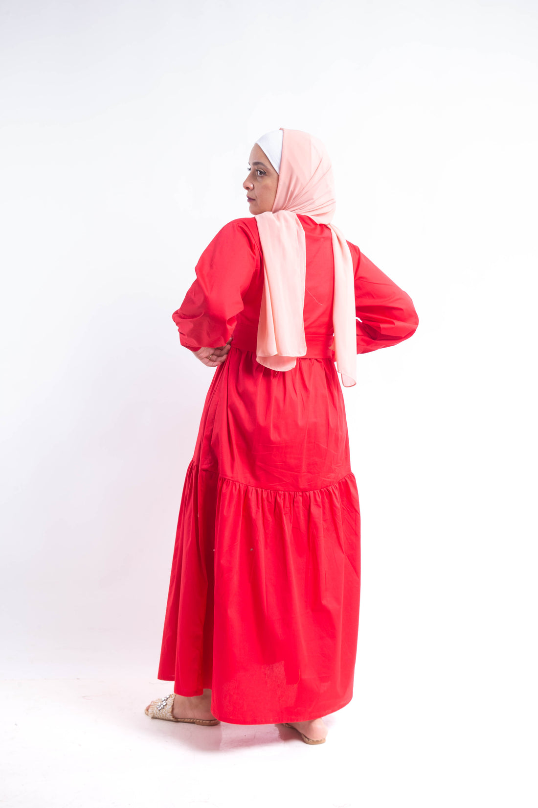 Tiered Poplin Maxi Dress - Red