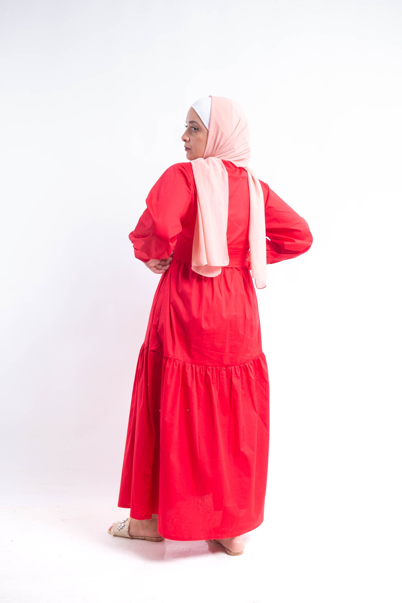 Tiered Poplin Maxi Dress - Red