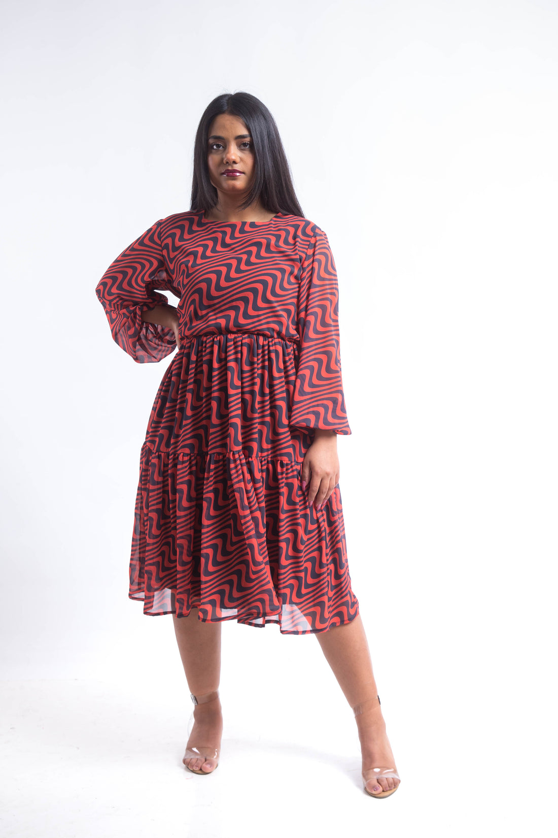 Swirl chiffon dress - Red