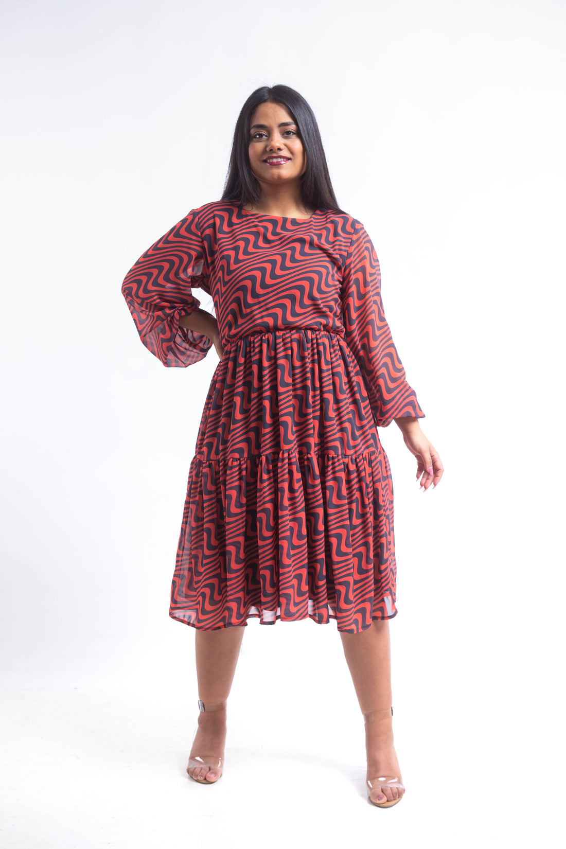 Swirl chiffon dress - Red