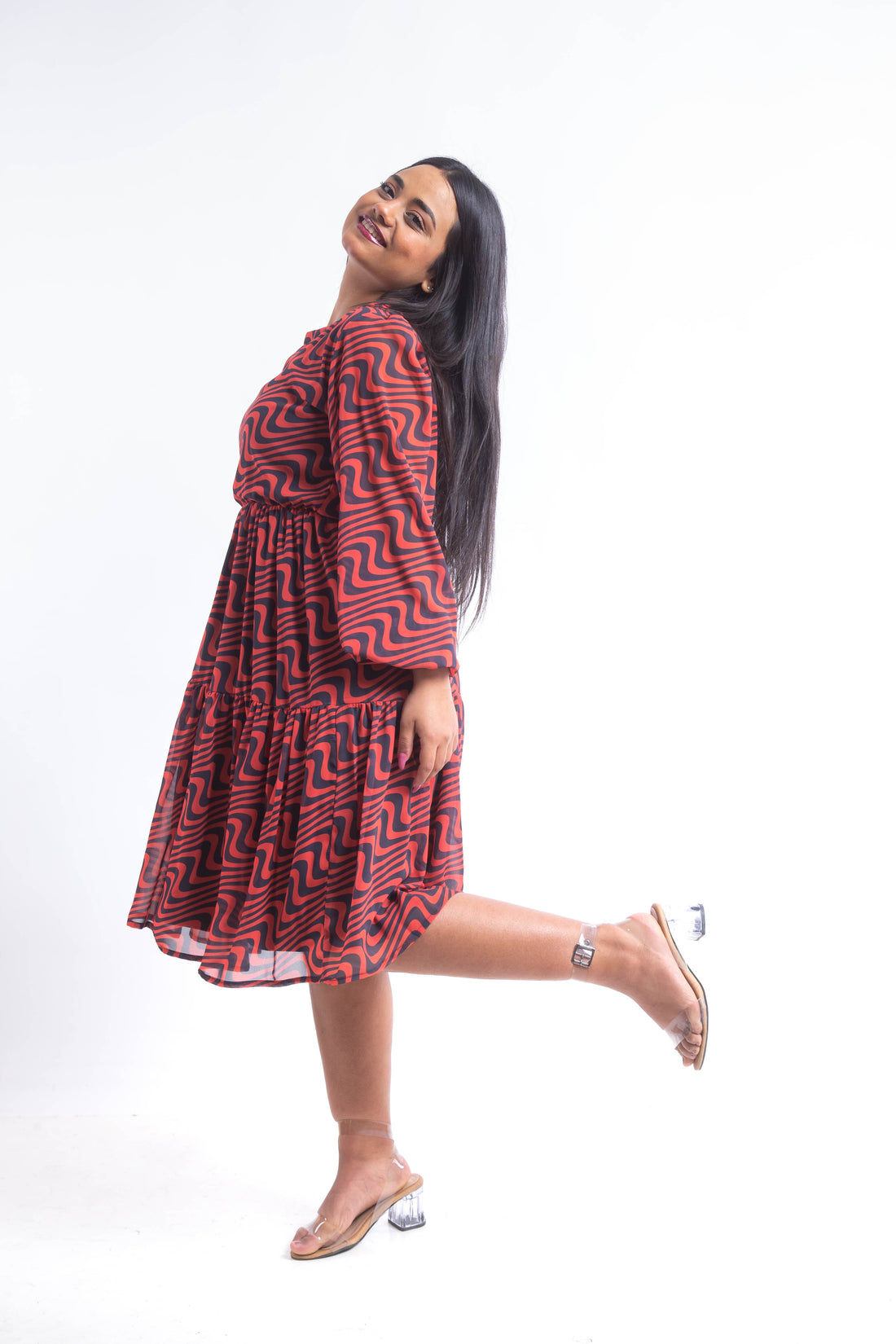 Swirl chiffon dress - Red