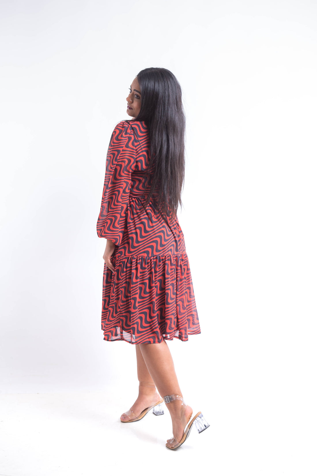 Swirl chiffon dress - Red